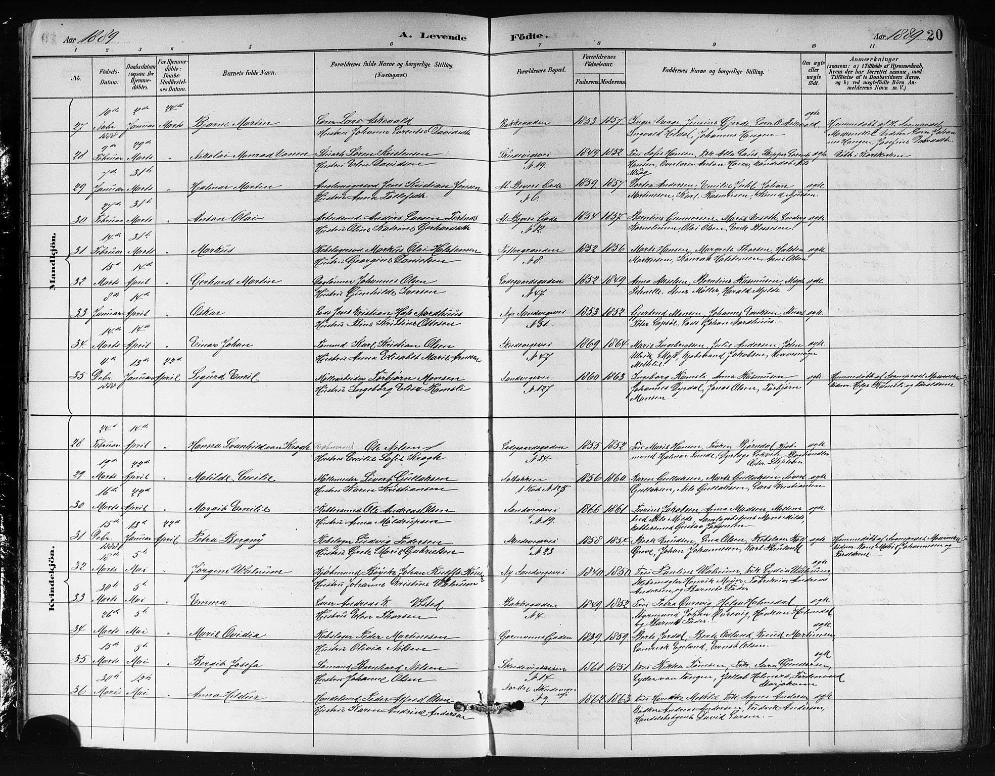 Sandviken Sokneprestembete, AV/SAB-A-77601/H/Hb/L0002: Parish register (copy) no. A 3, 1888-1902, p. 20