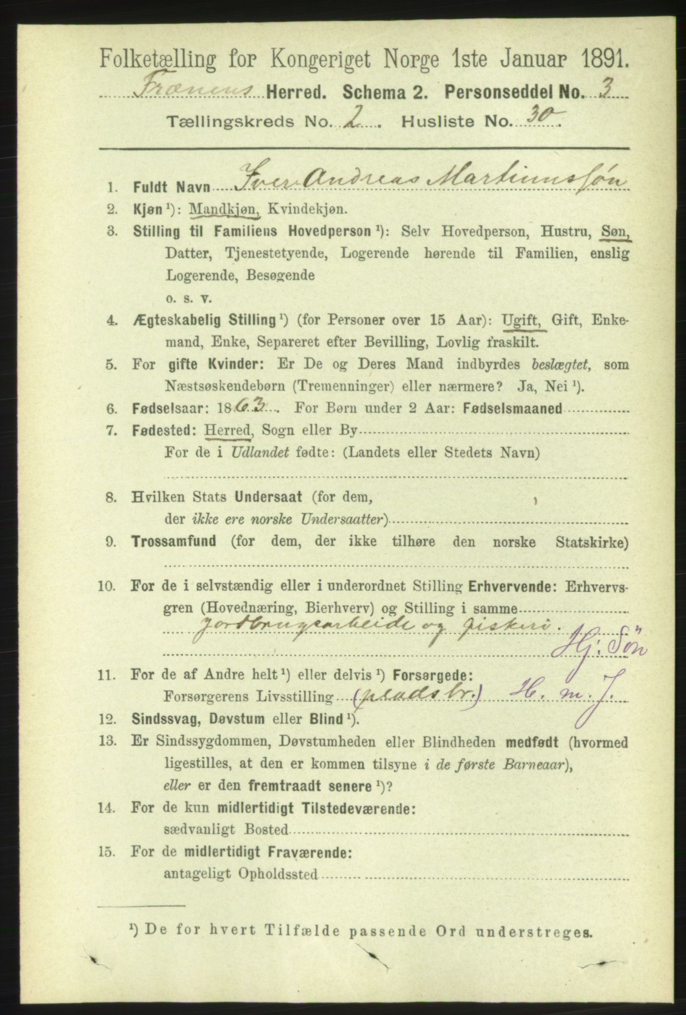 RA, 1891 census for 1548 Fræna, 1891, p. 652