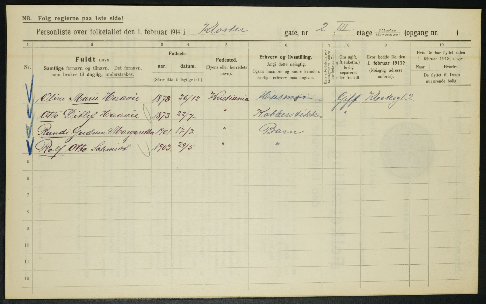 OBA, Municipal Census 1914 for Kristiania, 1914, p. 52023