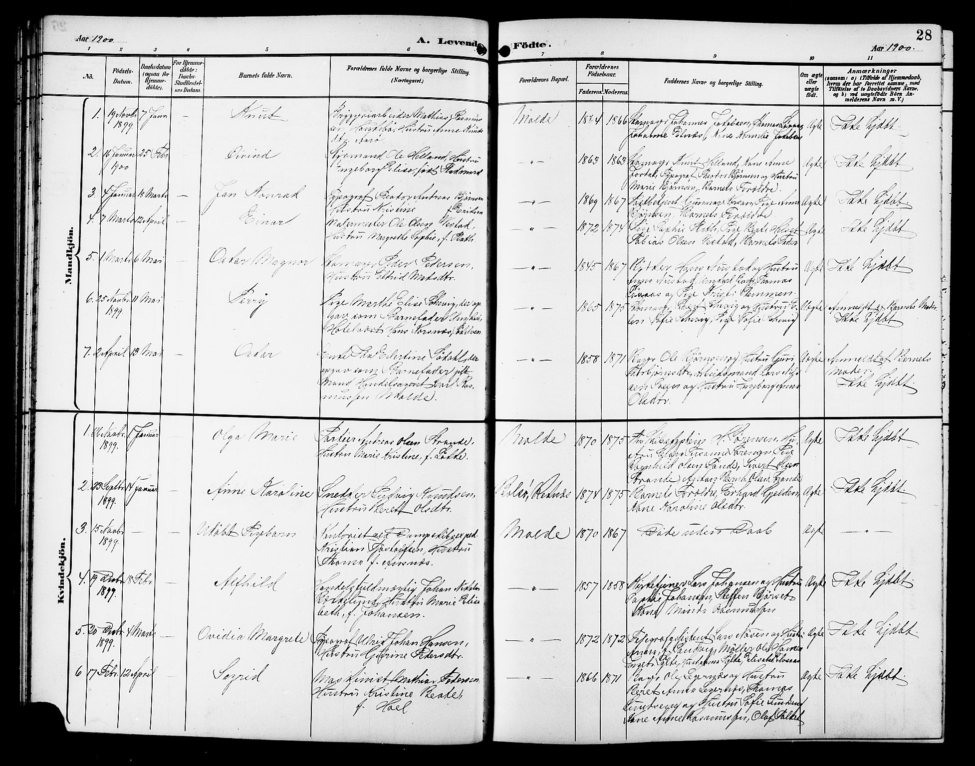Ministerialprotokoller, klokkerbøker og fødselsregistre - Møre og Romsdal, SAT/A-1454/558/L0702: Parish register (copy) no. 558C03, 1894-1915, p. 28