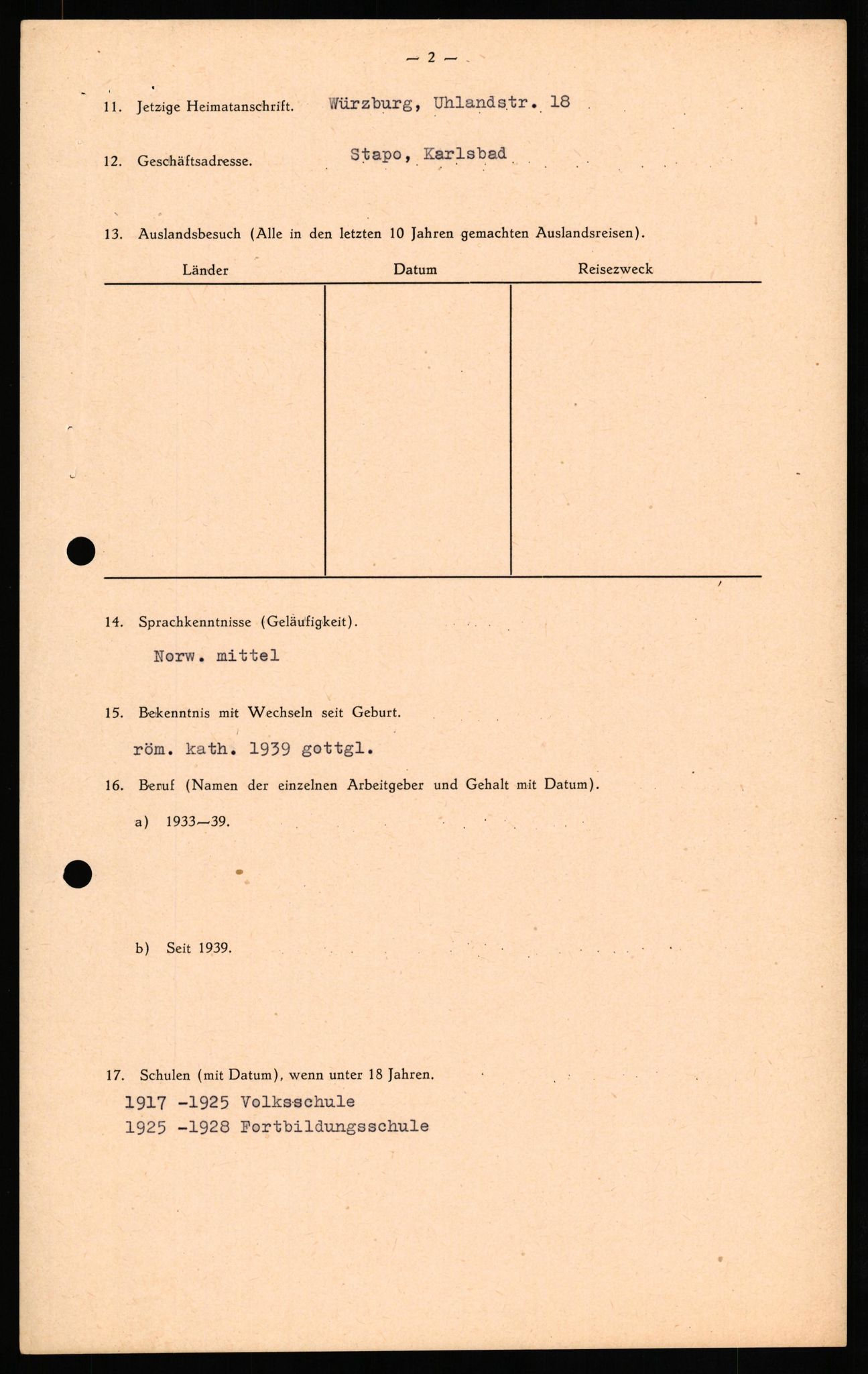 Forsvaret, Forsvarets overkommando II, AV/RA-RAFA-3915/D/Db/L0030: CI Questionaires. Tyske okkupasjonsstyrker i Norge. Tyskere., 1945-1946, p. 48