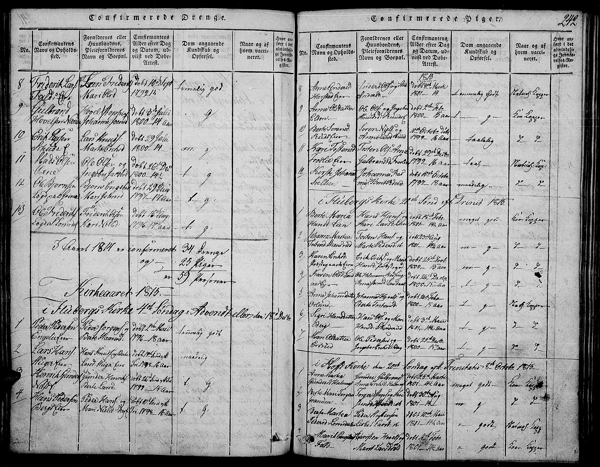 Land prestekontor, SAH/PREST-120/H/Ha/Haa/L0007: Parish register (official) no. 7, 1814-1830, p. 242