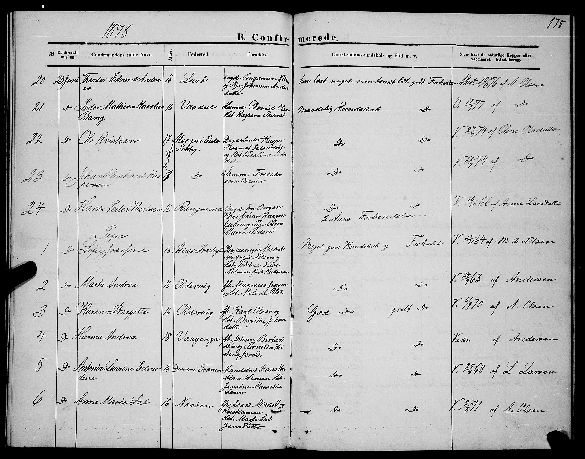 Ministerialprotokoller, klokkerbøker og fødselsregistre - Nordland, AV/SAT-A-1459/841/L0620: Parish register (copy) no. 841C04, 1877-1896, p. 175