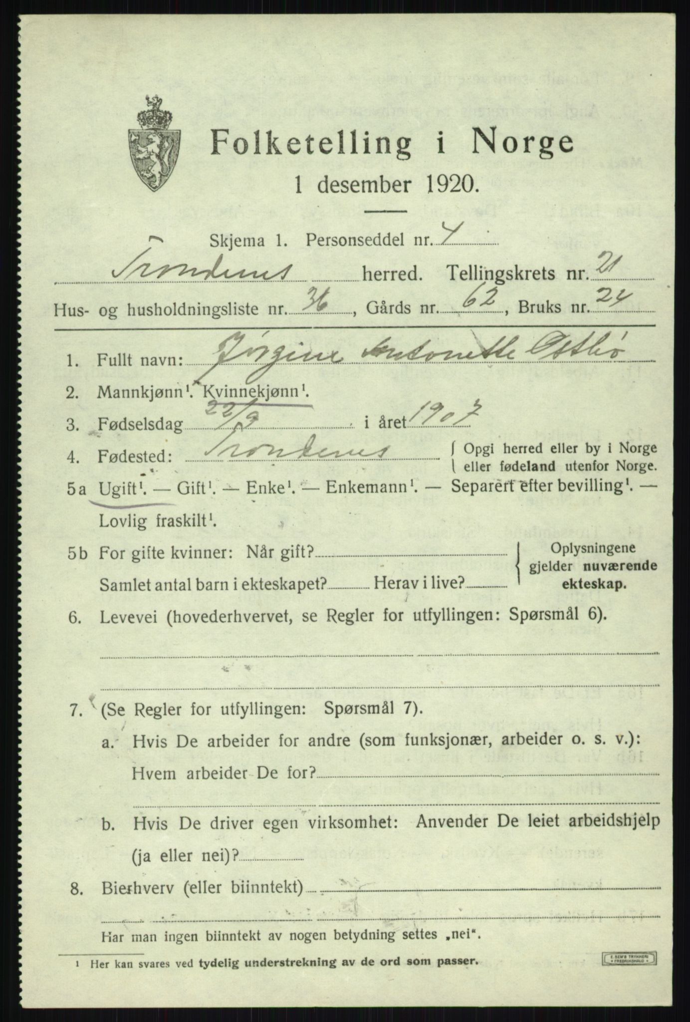 SATØ, 1920 census for Trondenes, 1920, p. 16956