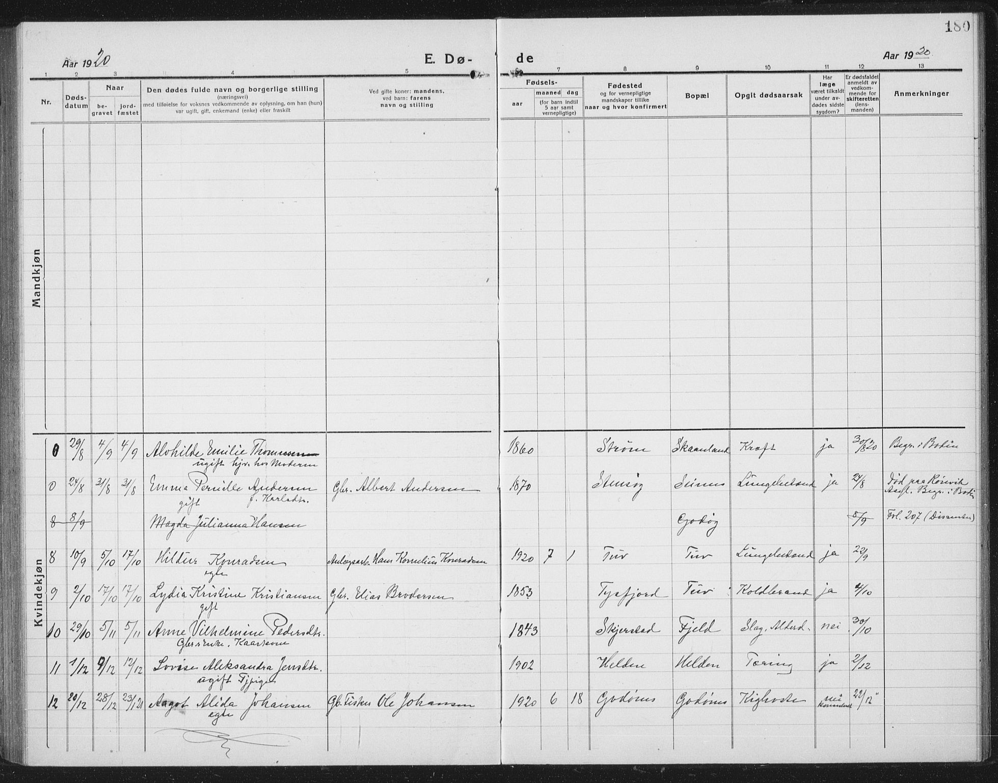 Ministerialprotokoller, klokkerbøker og fødselsregistre - Nordland, AV/SAT-A-1459/804/L0089: Parish register (copy) no. 804C02, 1918-1935, p. 180