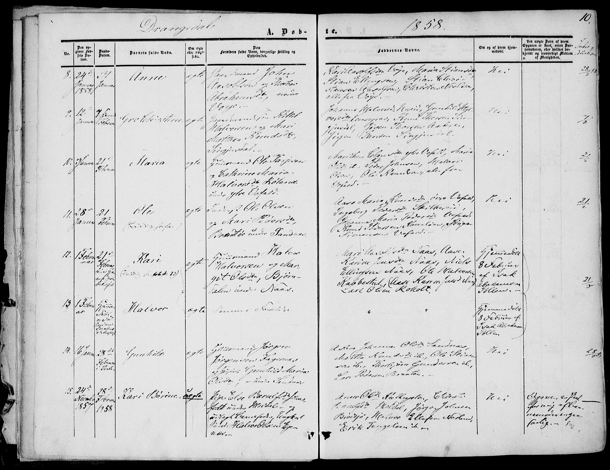 Drangedal kirkebøker, SAKO/A-258/F/Fa/L0008: Parish register (official) no. 8, 1857-1871, p. 10