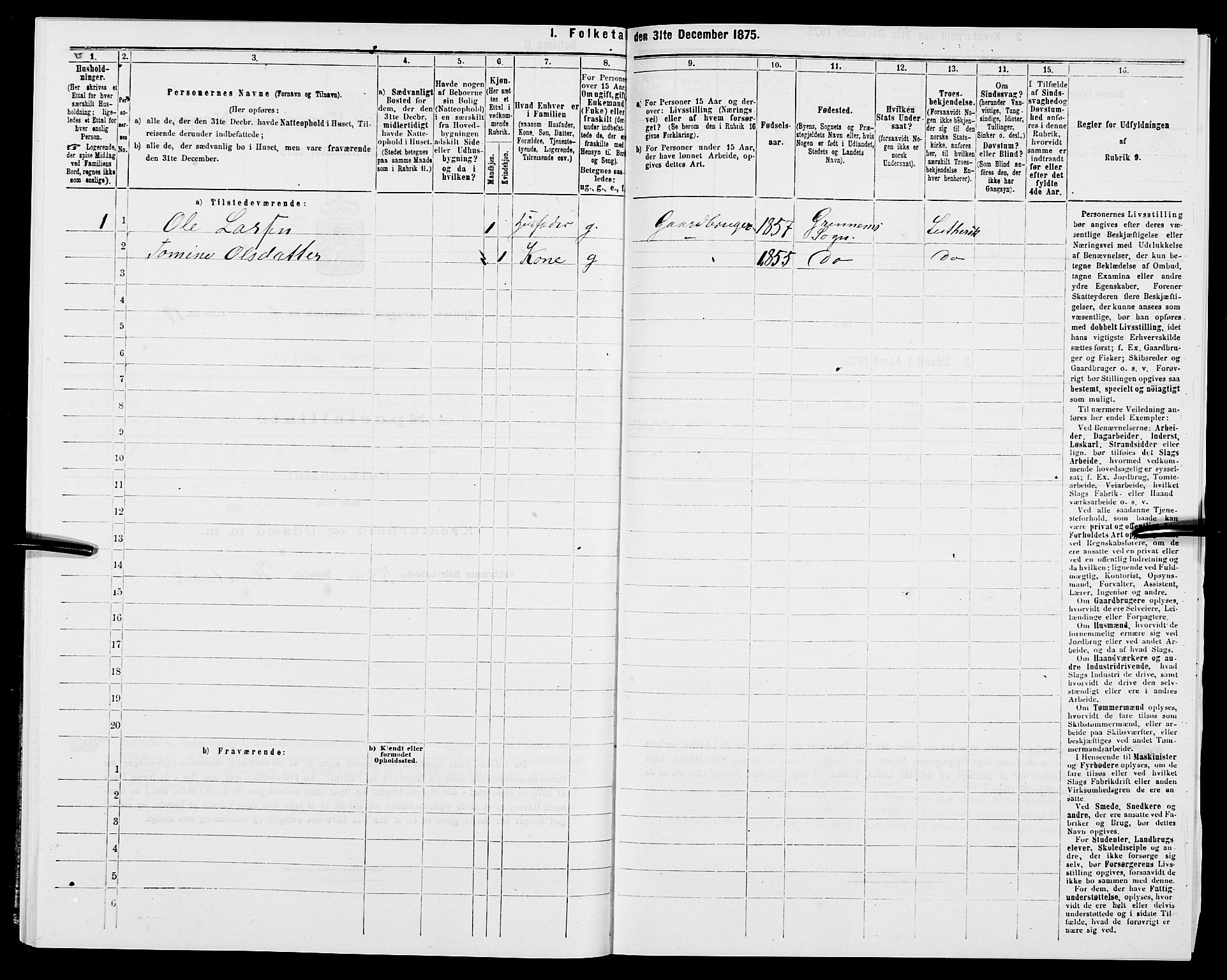 SAK, 1875 census for 1024P Bjelland, 1875, p. 536