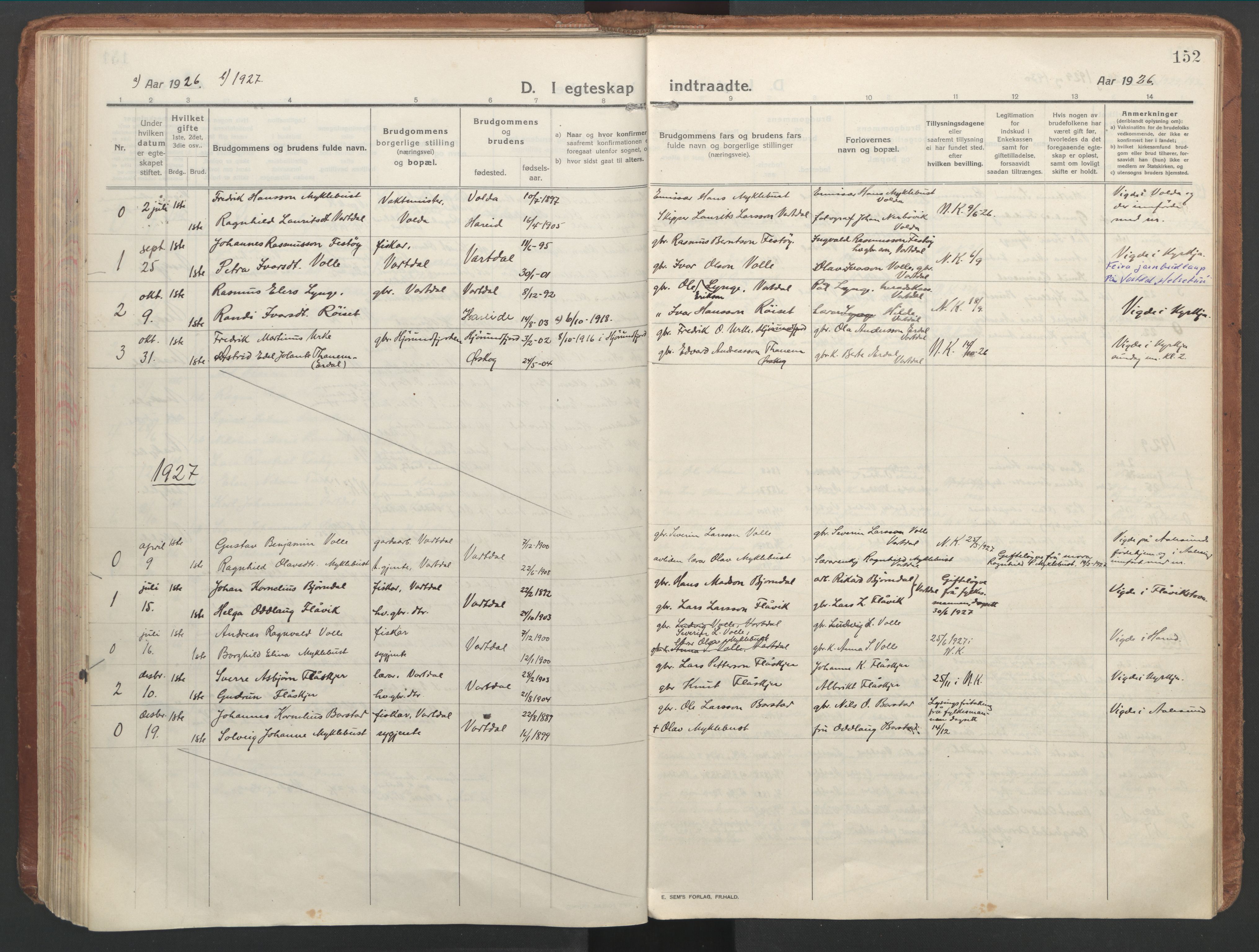 Ministerialprotokoller, klokkerbøker og fødselsregistre - Møre og Romsdal, AV/SAT-A-1454/514/L0200: Parish register (official) no. 514A02, 1913-1943, p. 152