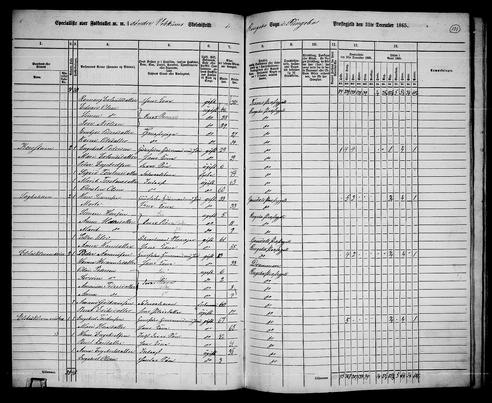 RA, 1865 census for Ringebu, 1865, p. 82