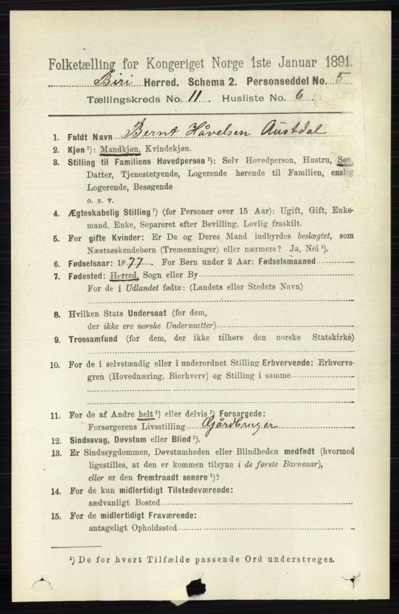 RA, 1891 census for 0525 Biri, 1891, p. 4392