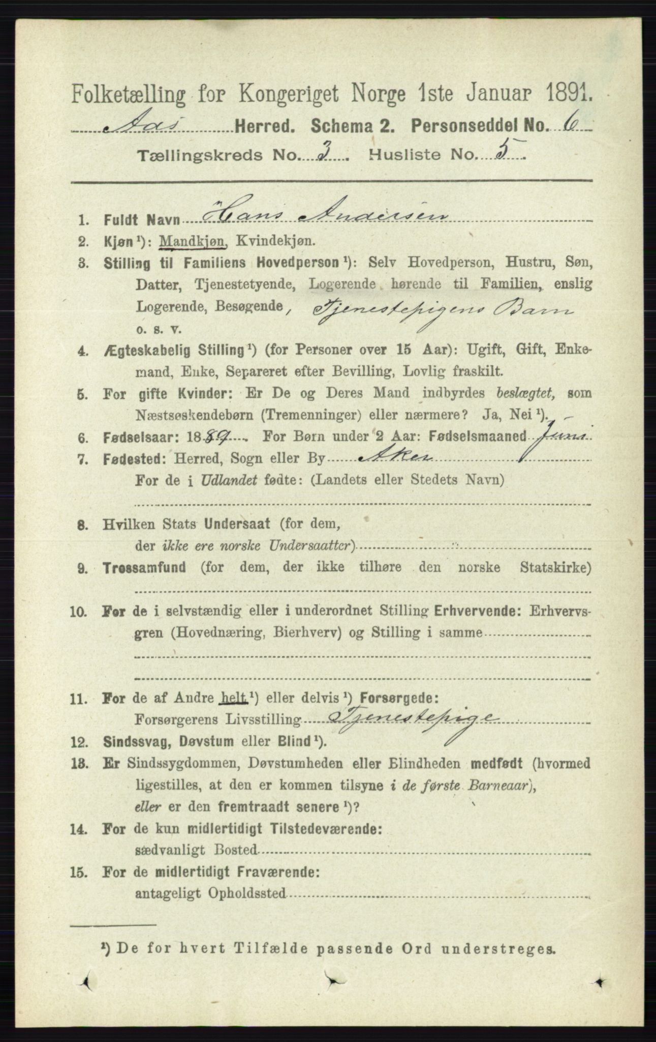 RA, 1891 census for 0214 Ås, 1891, p. 2161