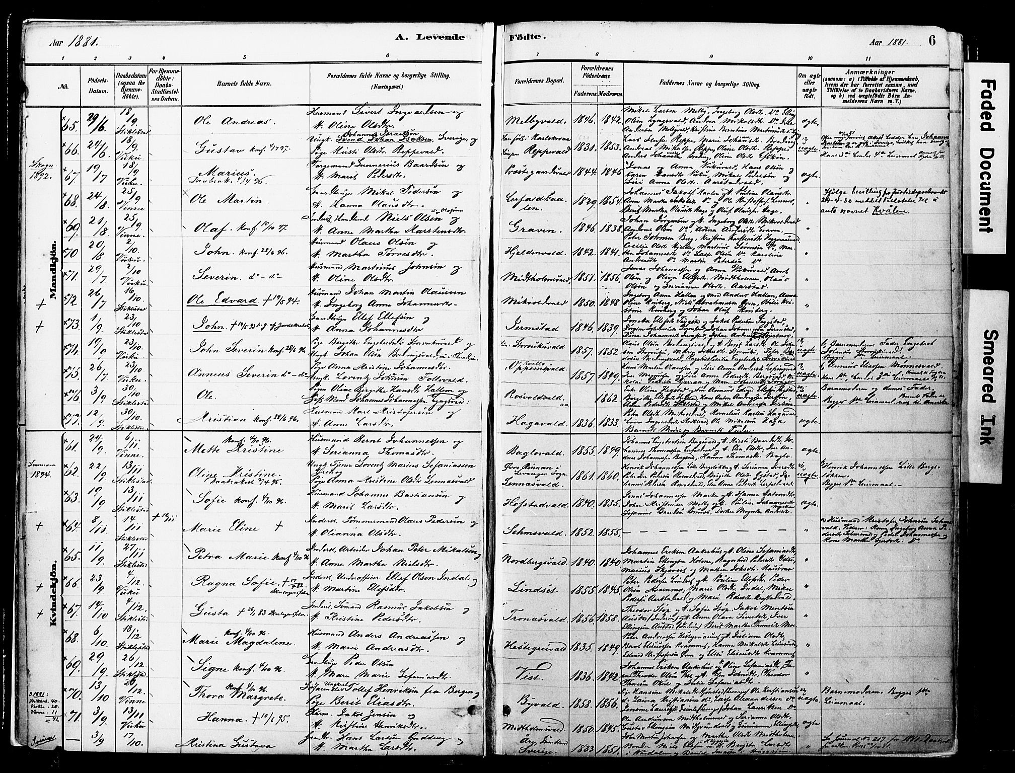 Ministerialprotokoller, klokkerbøker og fødselsregistre - Nord-Trøndelag, AV/SAT-A-1458/723/L0244: Parish register (official) no. 723A13, 1881-1899, p. 6