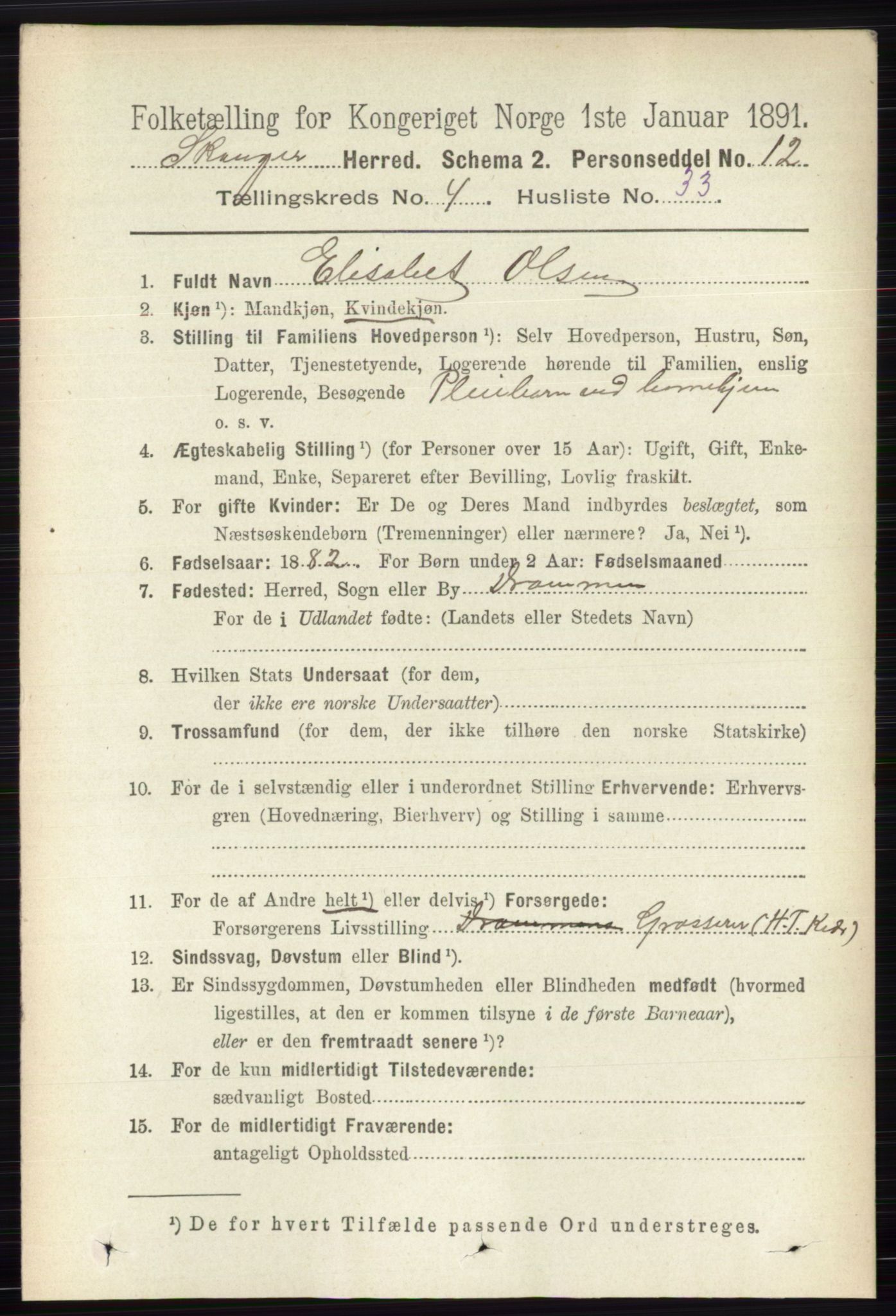 RA, 1891 census for 0712 Skoger, 1891, p. 2506