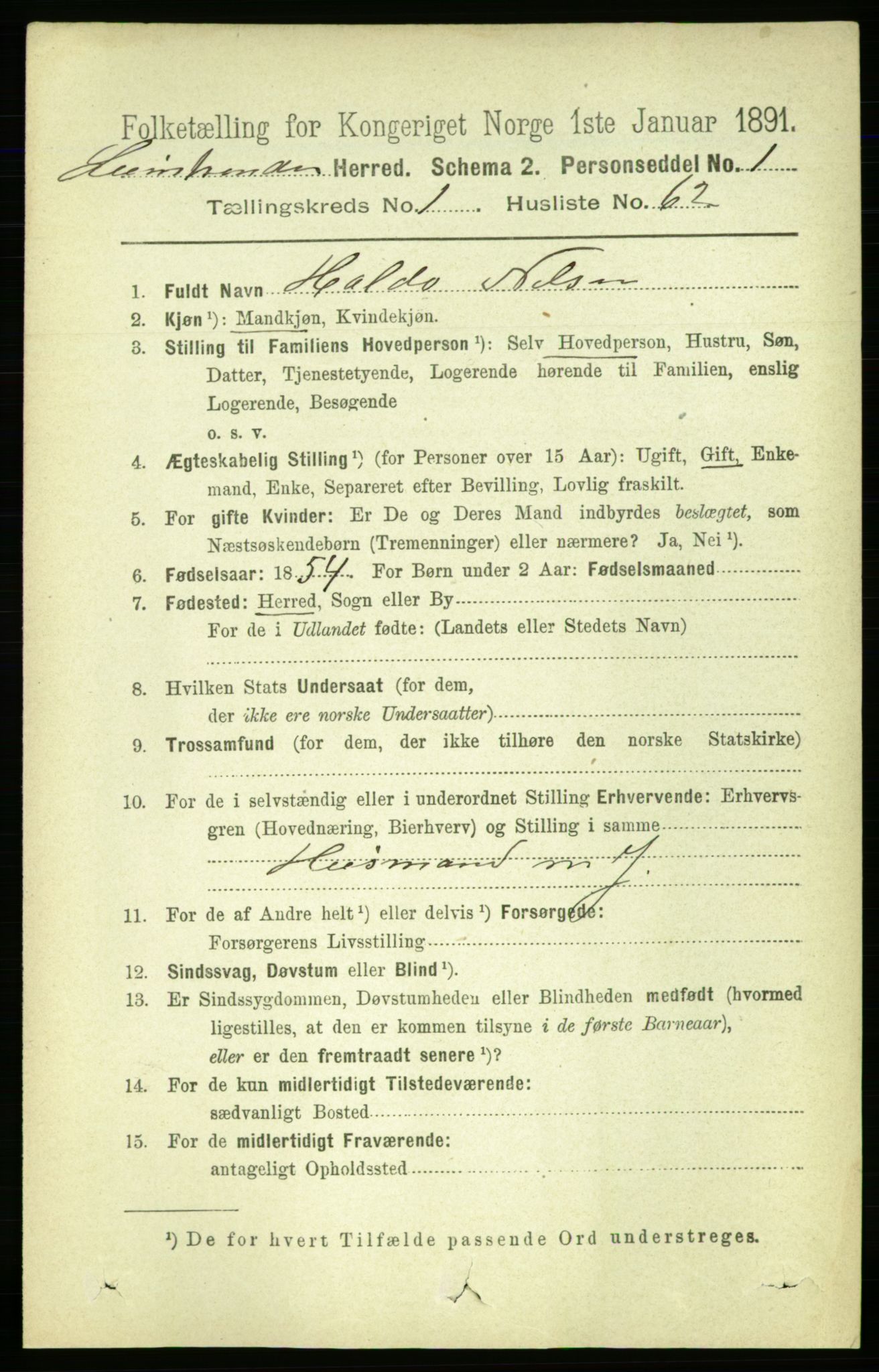 RA, 1891 census for 1654 Leinstrand, 1891, p. 411