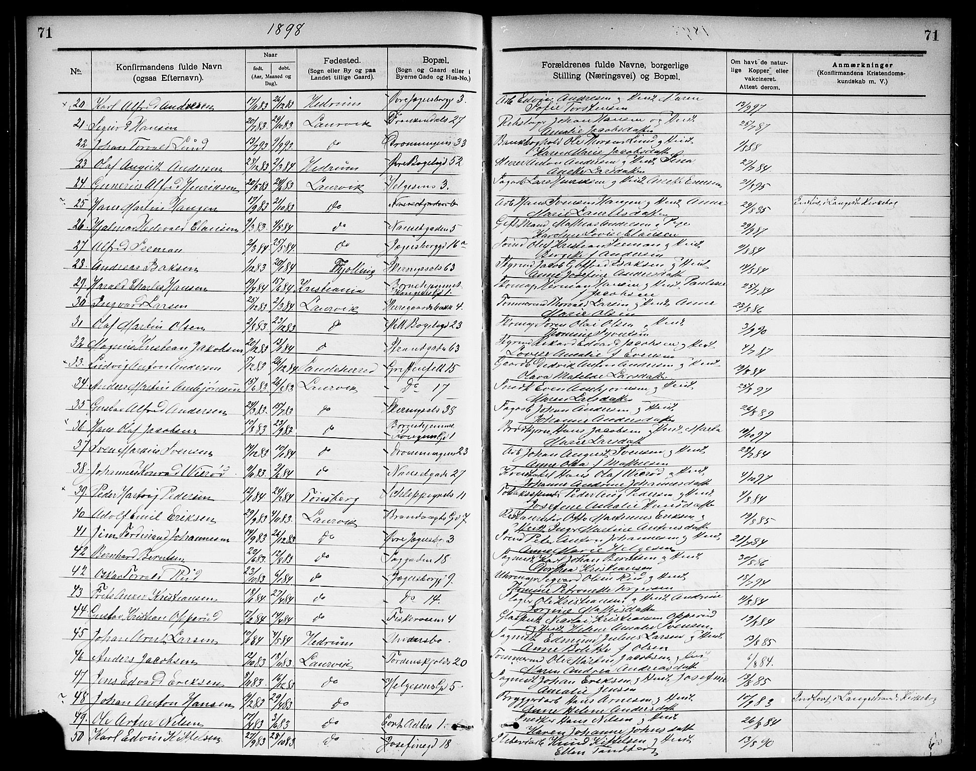 Larvik kirkebøker, SAKO/A-352/G/Ga/L0006: Parish register (copy) no. I 6, 1888-1917, p. 71