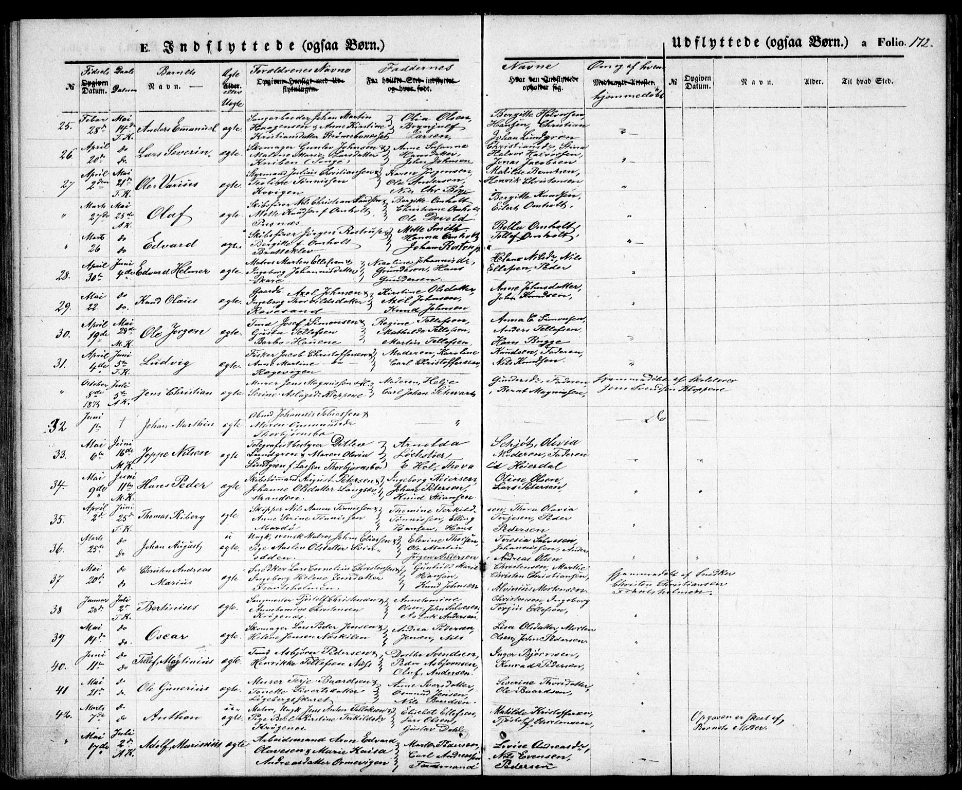 Tromøy sokneprestkontor, AV/SAK-1111-0041/F/Fb/L0004: Parish register (copy) no. B 4, 1869-1877, p. 172