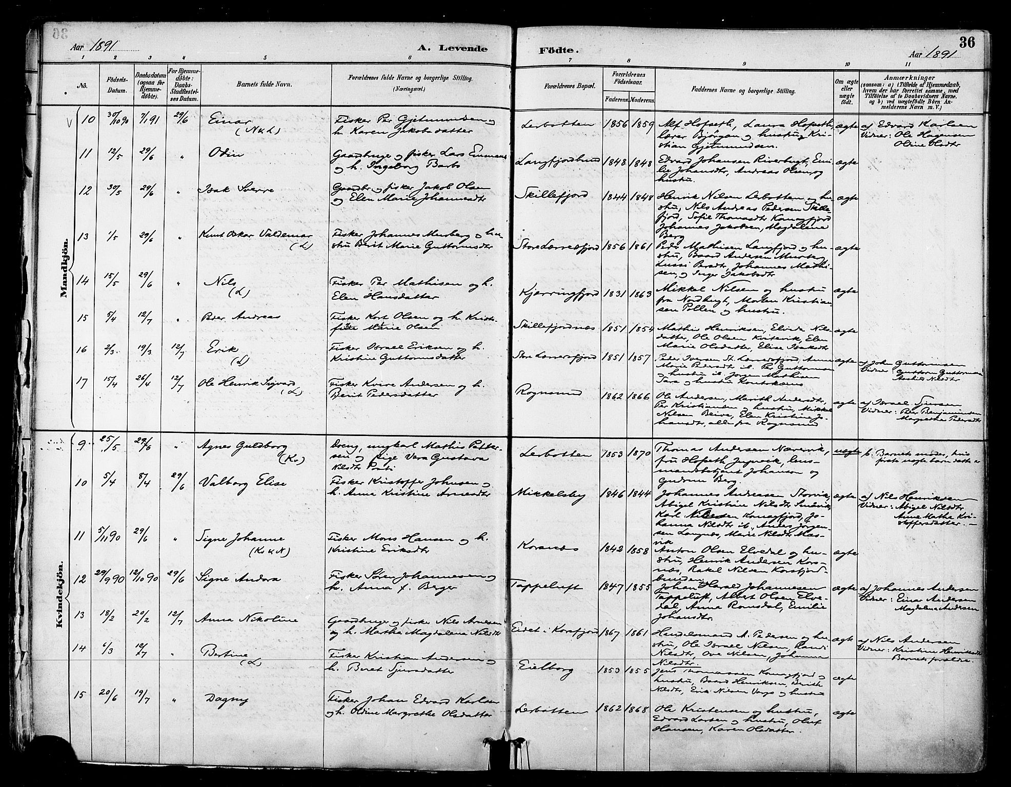 Talvik sokneprestkontor, AV/SATØ-S-1337/H/Ha/L0013kirke: Parish register (official) no. 13, 1886-1897, p. 36