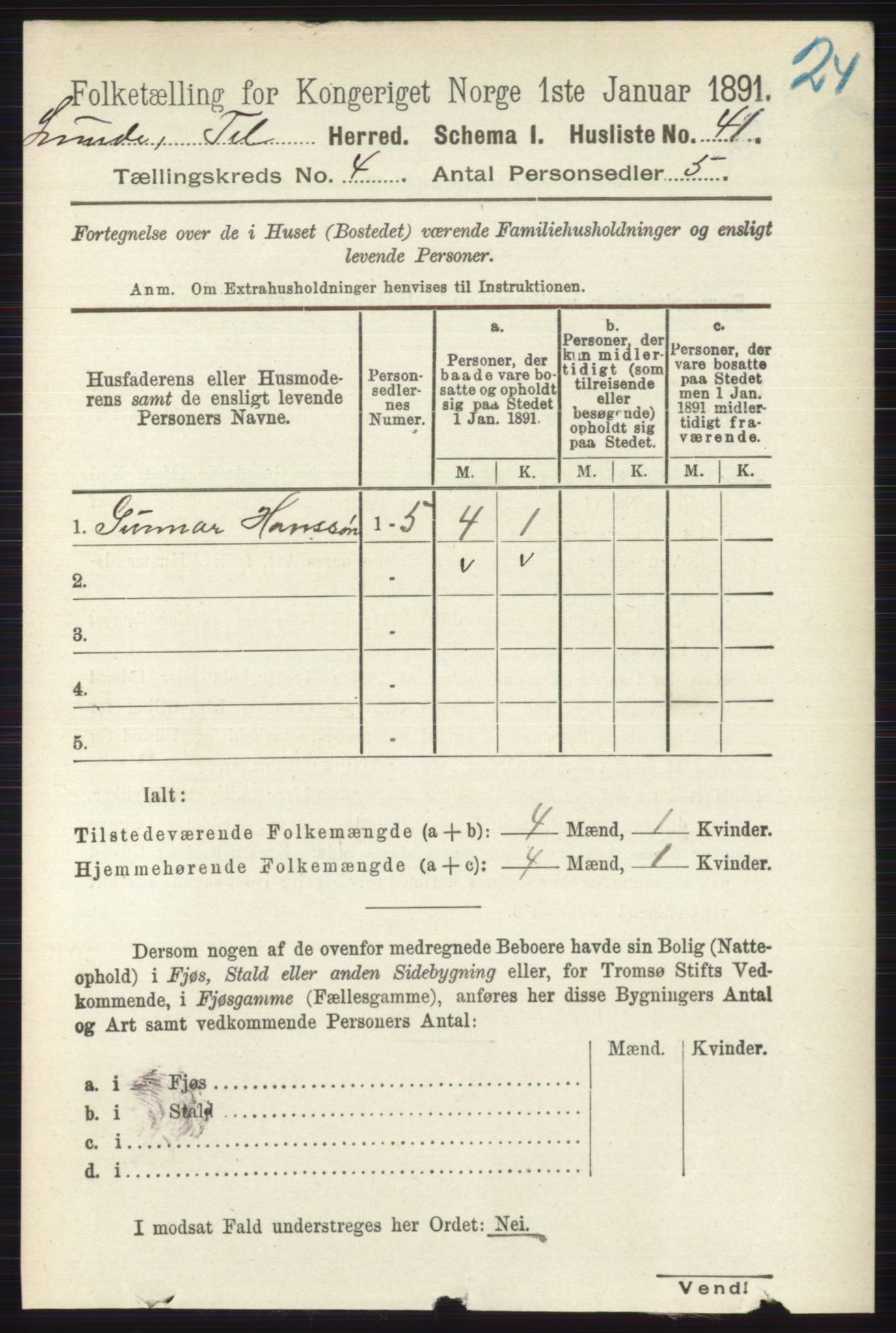 RA, 1891 census for 0820 Lunde, 1891, p. 1146