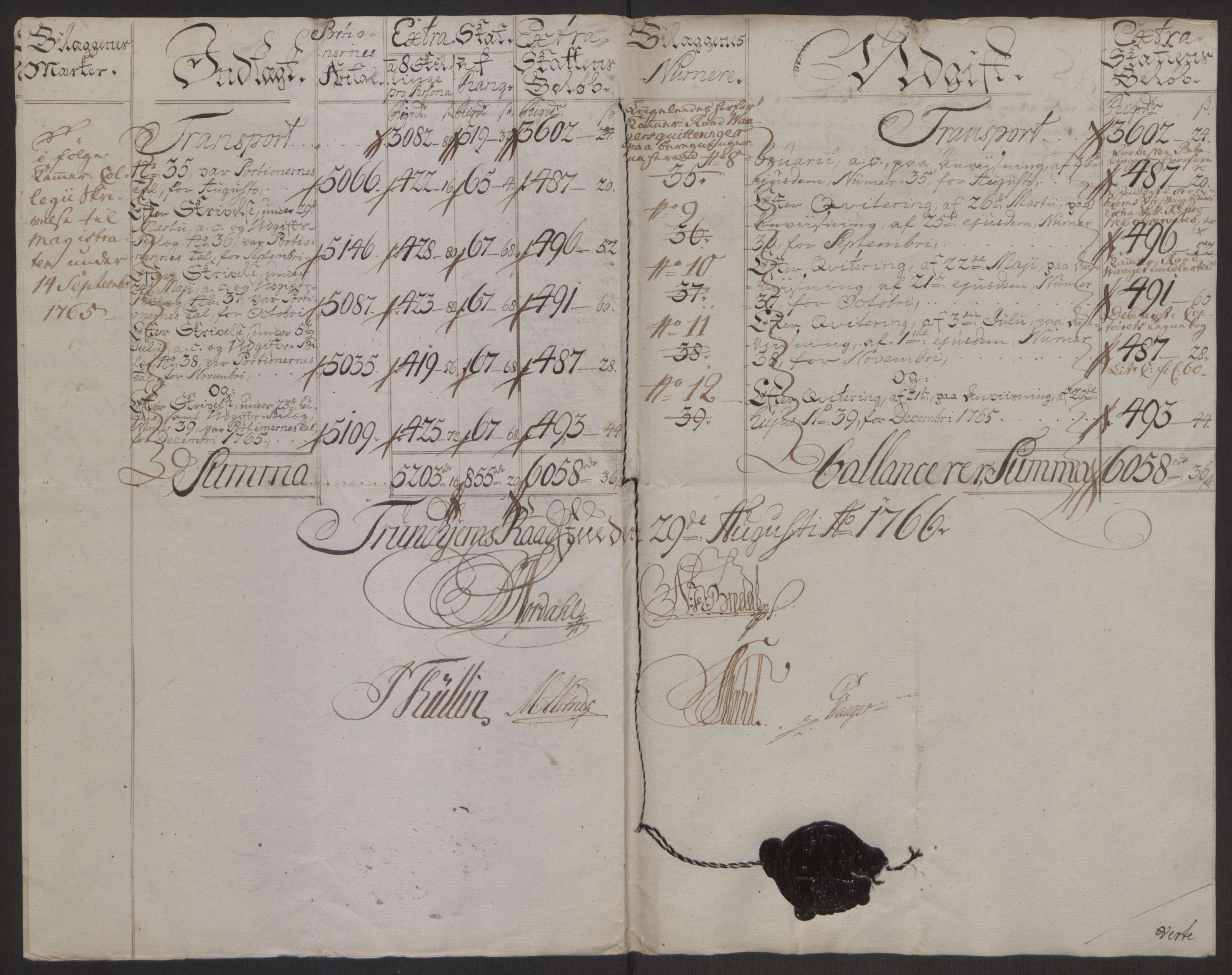 Rentekammeret inntil 1814, Reviderte regnskaper, Byregnskaper, AV/RA-EA-4066/R/Rs/L0516/0001: [S9] Kontribusjonsregnskap / Ekstraskatt, 1762-1767, p. 326