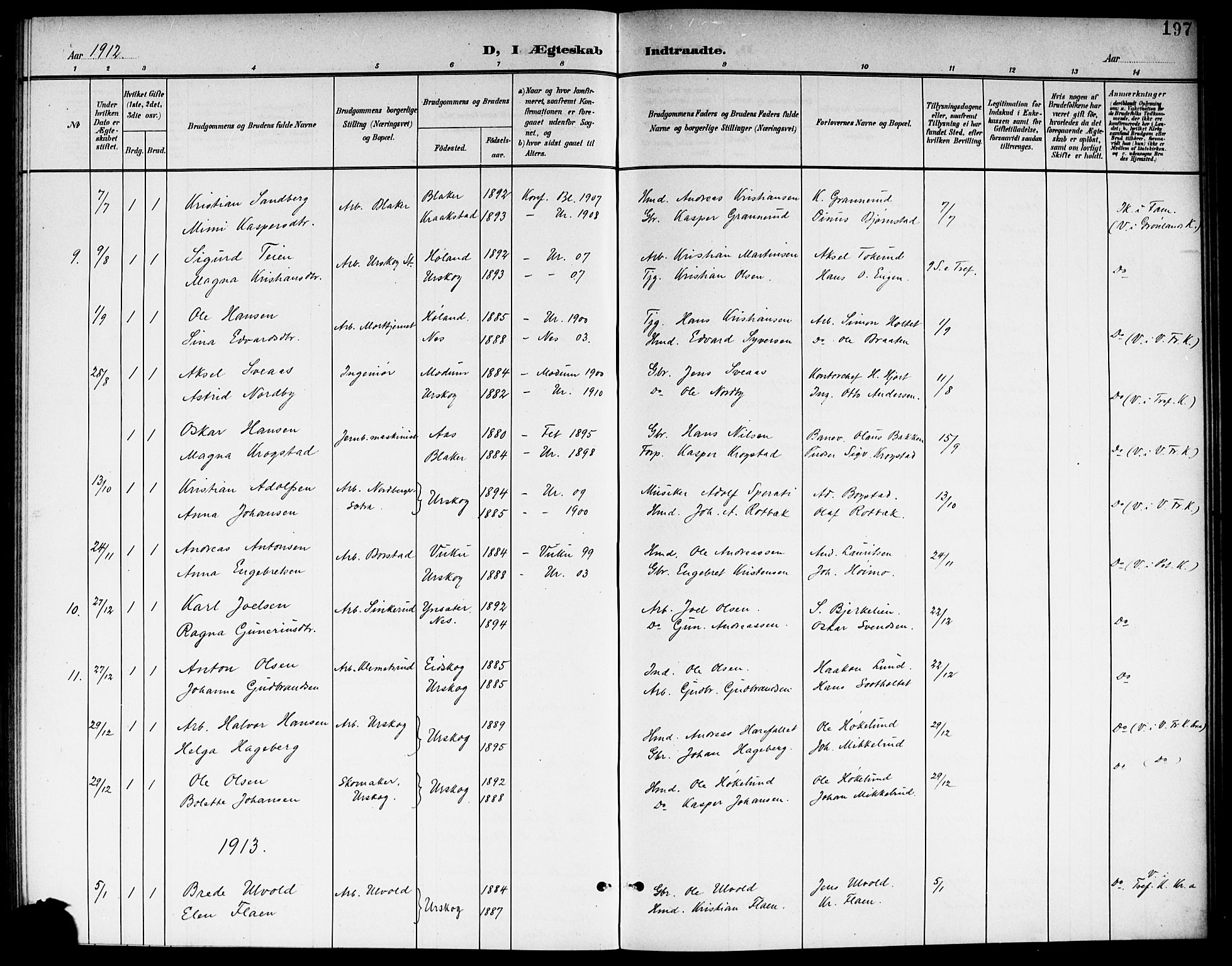 Aurskog prestekontor Kirkebøker, SAO/A-10304a/G/Ga/L0004: Parish register (copy) no. I 4, 1901-1921, p. 197