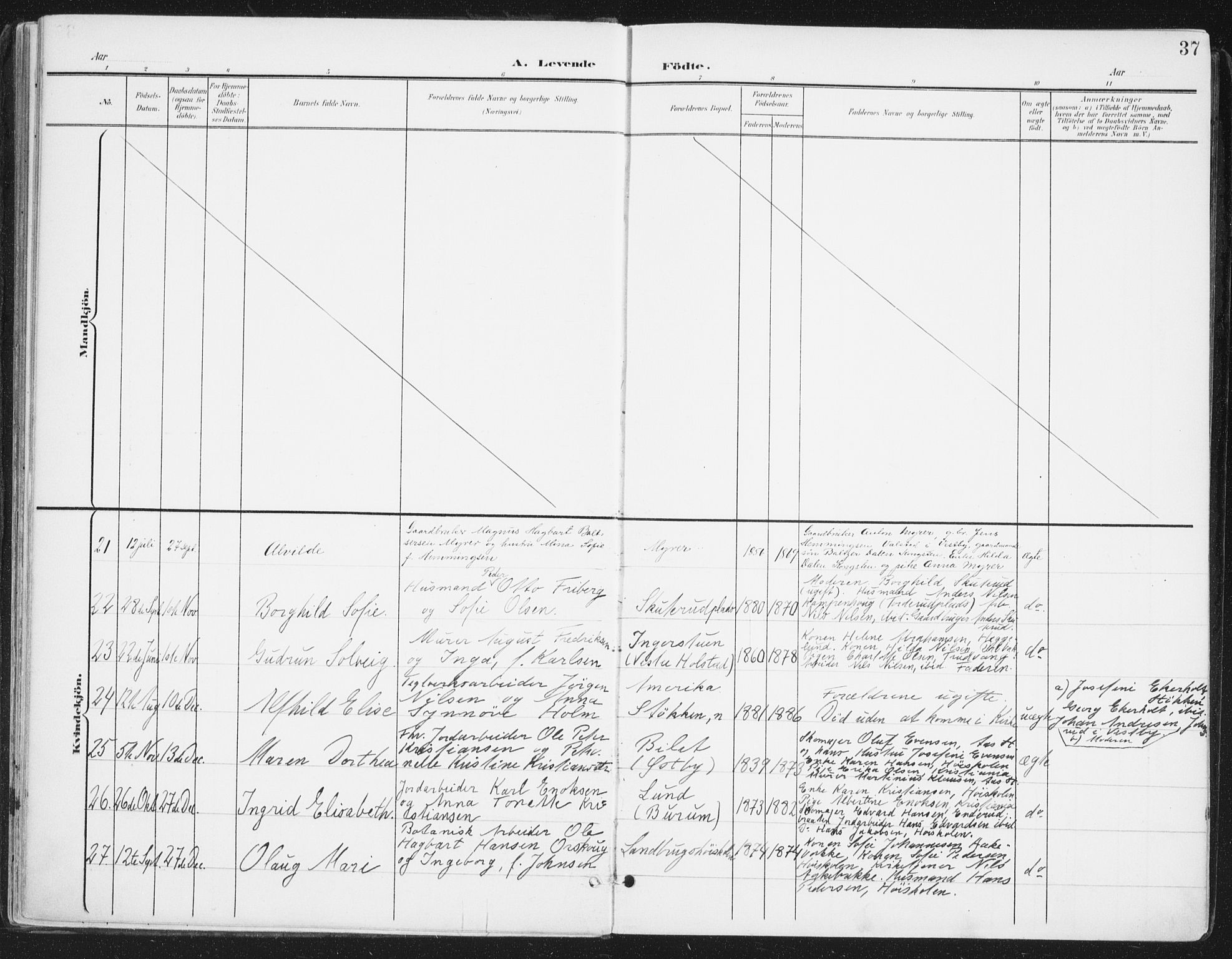 Ås prestekontor Kirkebøker, SAO/A-10894/F/Fa/L0010: Parish register (official) no. I 10, 1900-1918, p. 37