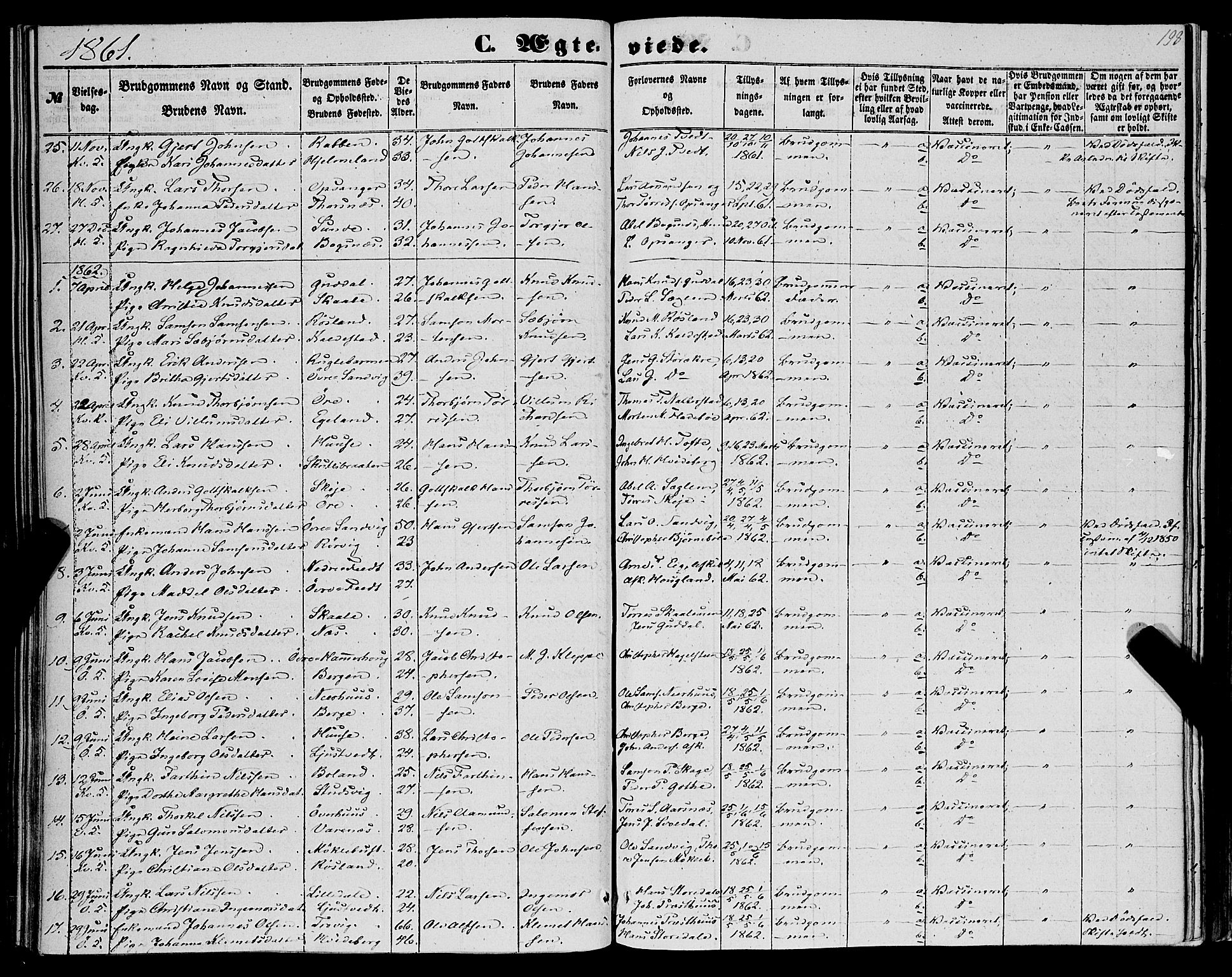 Kvinnherad sokneprestembete, SAB/A-76401/H/Haa: Parish register (official) no. A 8, 1854-1872, p. 198
