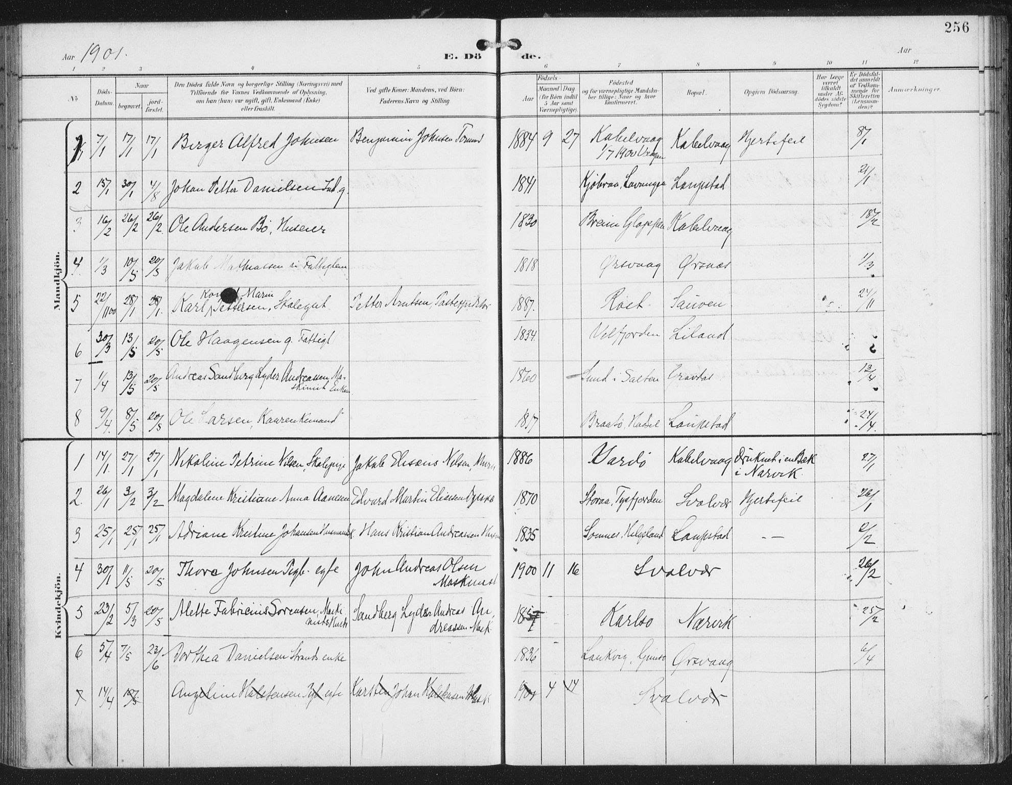 Ministerialprotokoller, klokkerbøker og fødselsregistre - Nordland, AV/SAT-A-1459/874/L1062: Parish register (official) no. 874A06, 1899-1907, p. 256