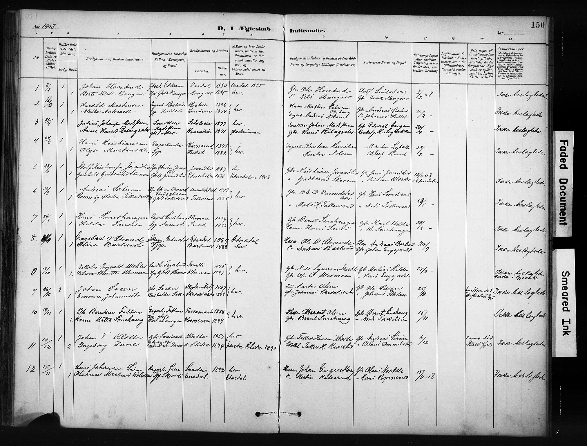 Nordre Land prestekontor, AV/SAH-PREST-124/H/Ha/Hab/L0012: Parish register (copy) no. 12, 1891-1909, p. 150
