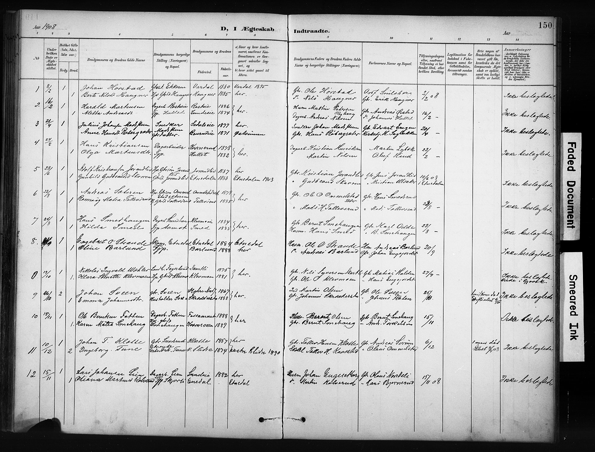 Nordre Land prestekontor, SAH/PREST-124/H/Ha/Hab/L0012: Parish register (copy) no. 12, 1891-1909, p. 150