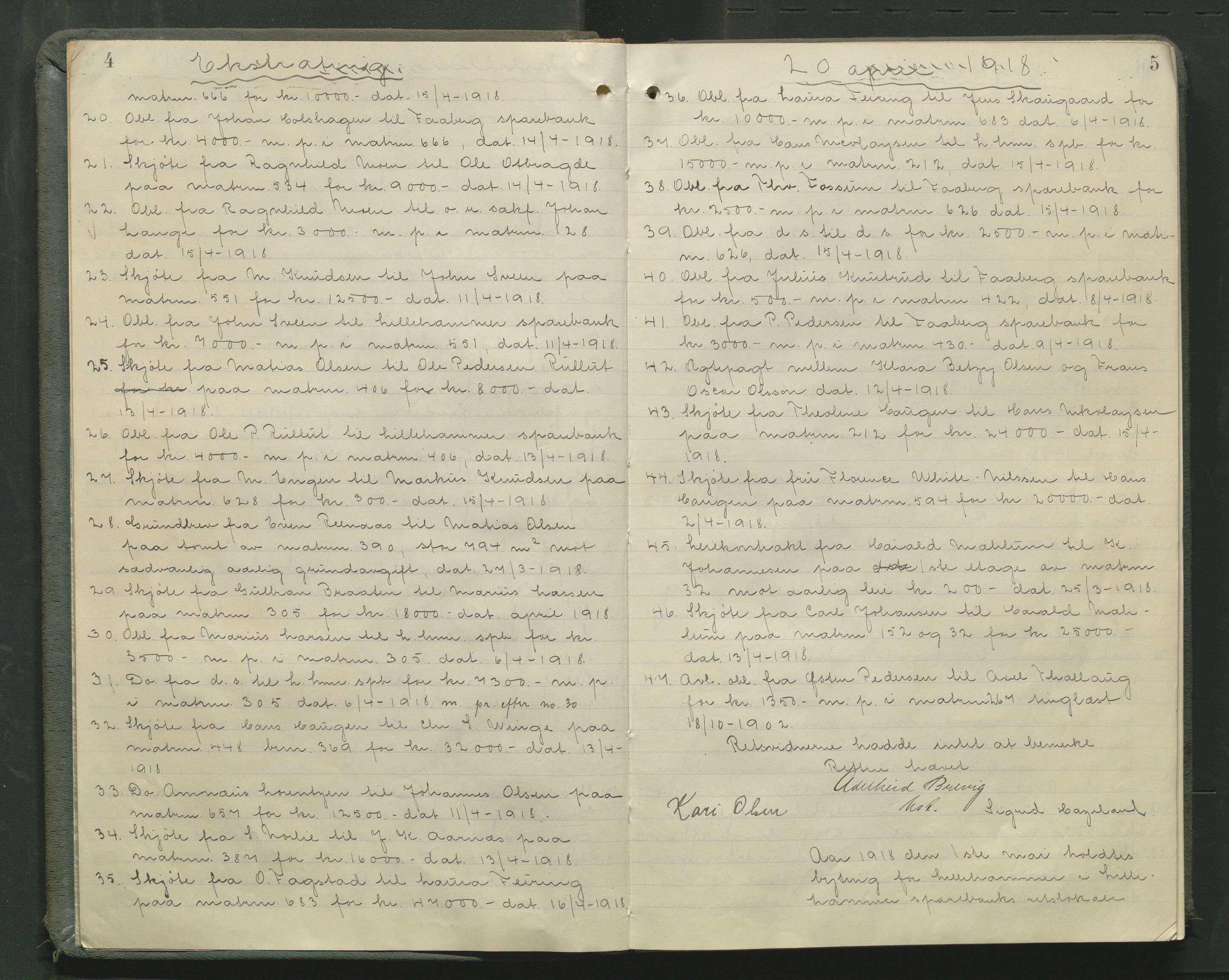 Sør-Gudbrandsdal tingrett, AV/SAH-TING-004/G/Gb/Gbb/L0003: Tingbok for Lillehammer by, 1918-1922, p. 4-5