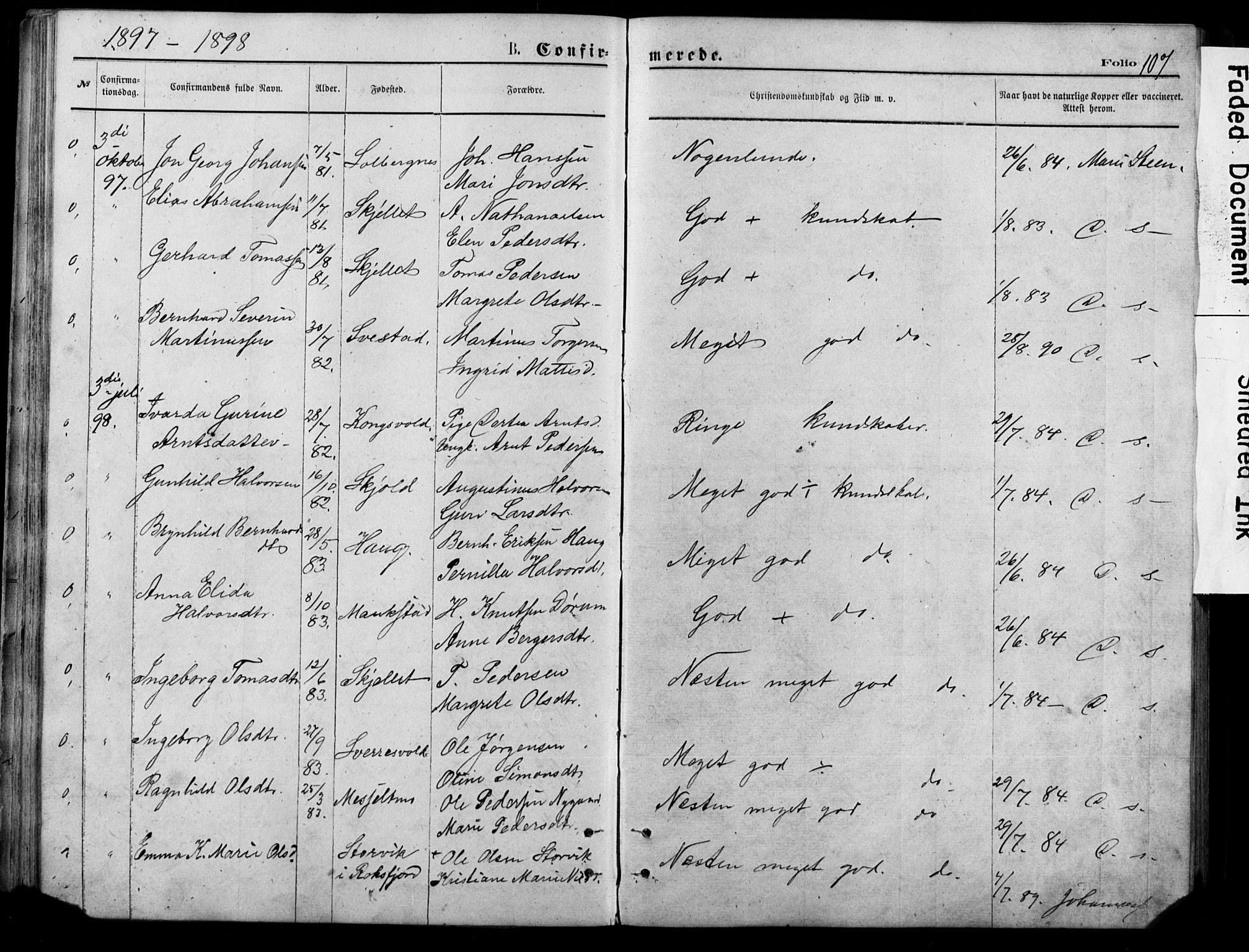 Målselv sokneprestembete, SATØ/S-1311/G/Ga/Gab/L0011klokker: Parish register (copy) no. 11, 1871-1900, p. 107