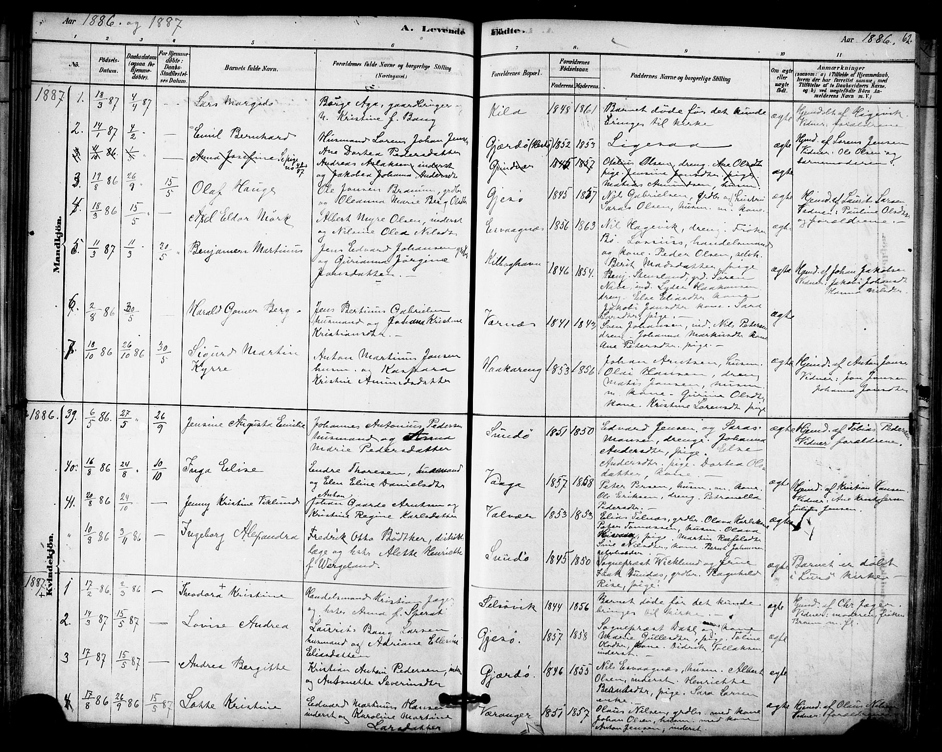 Ministerialprotokoller, klokkerbøker og fødselsregistre - Nordland, SAT/A-1459/841/L0609: Parish register (official) no. 841A12, 1878-1901, p. 62