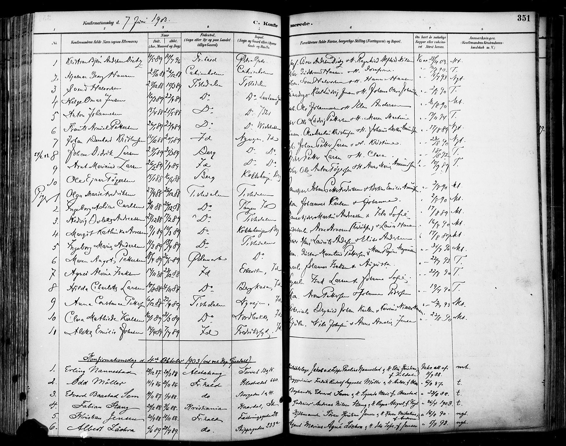 Halden prestekontor Kirkebøker, AV/SAO-A-10909/F/Fa/L0013: Parish register (official) no. I 13, 1890-1906, p. 351