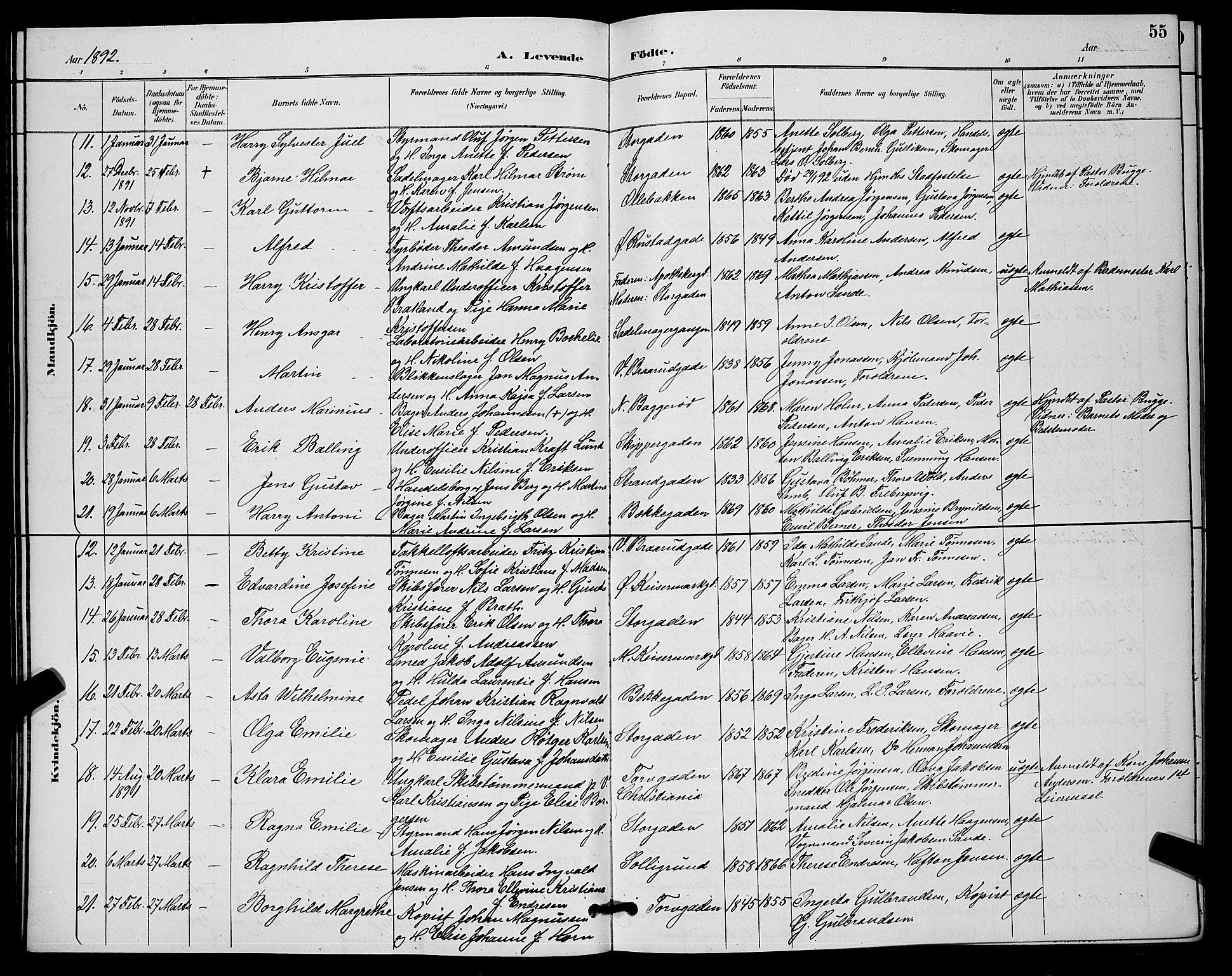 Horten kirkebøker, AV/SAKO-A-348/G/Ga/L0005: Parish register (copy) no. 5, 1888-1895, p. 55