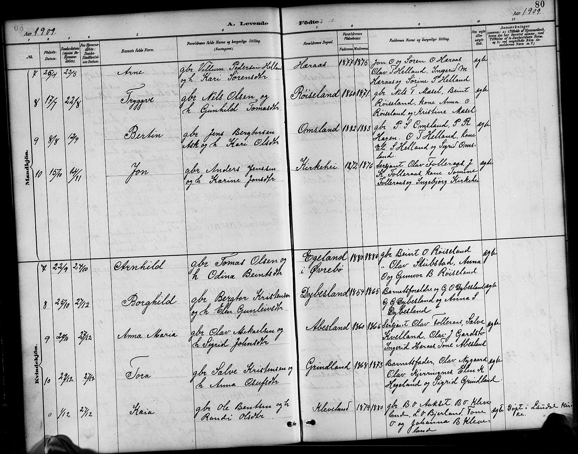 Bjelland sokneprestkontor, AV/SAK-1111-0005/F/Fb/Fbb/L0005: Parish register (copy) no. B 5, 1887-1918, p. 80