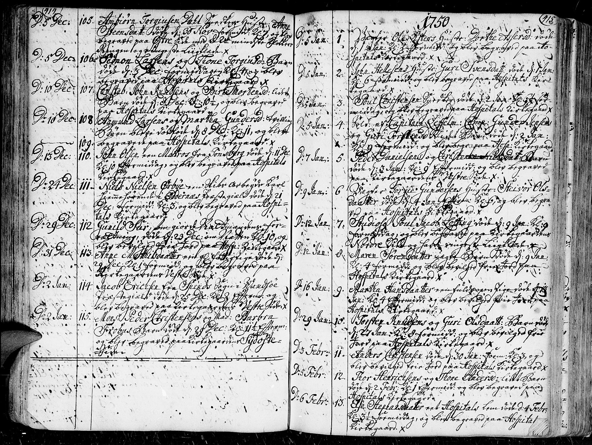 Kristiansand domprosti, SAK/1112-0006/F/Fa/L0001: Parish register (official) no. A 1, 1734-1793, p. 414-415