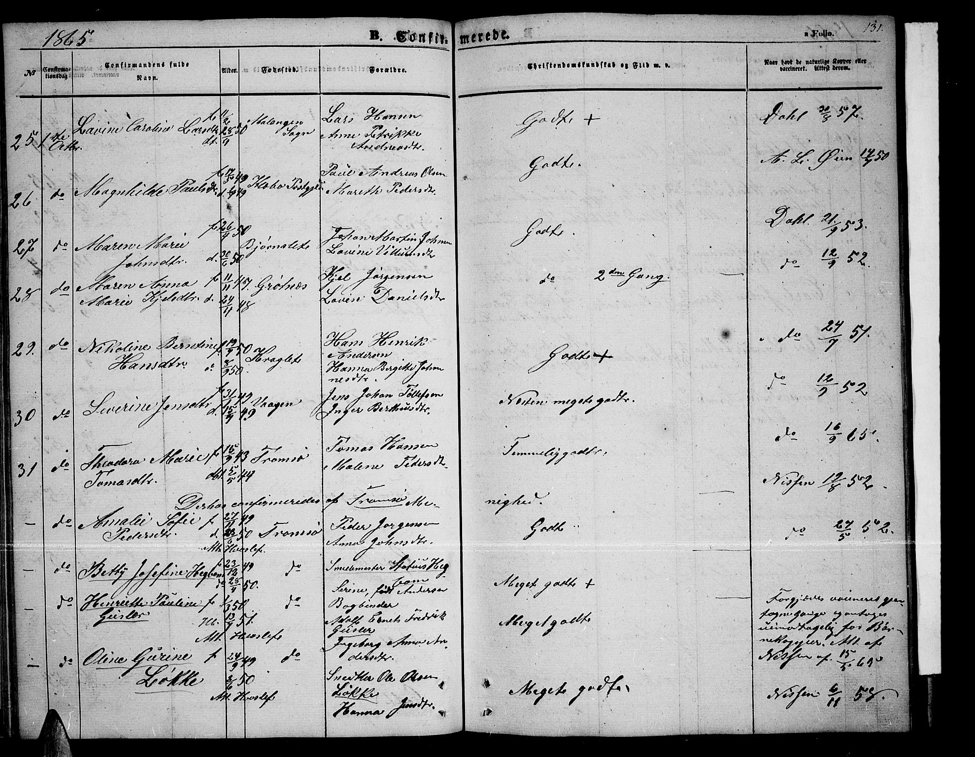 Tromsøysund sokneprestkontor, AV/SATØ-S-1304/G/Gb/L0001klokker: Parish register (copy) no. 1, 1857-1869, p. 131