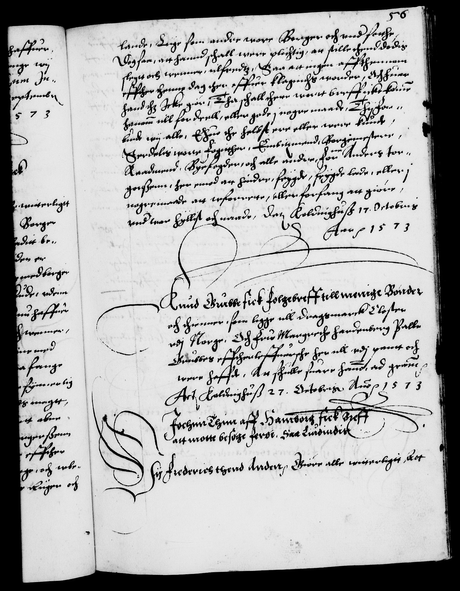 Danske Kanselli 1572-1799, AV/RA-EA-3023/F/Fc/Fca/Fcaa/L0001: Norske registre (mikrofilm), 1572-1588, p. 56a