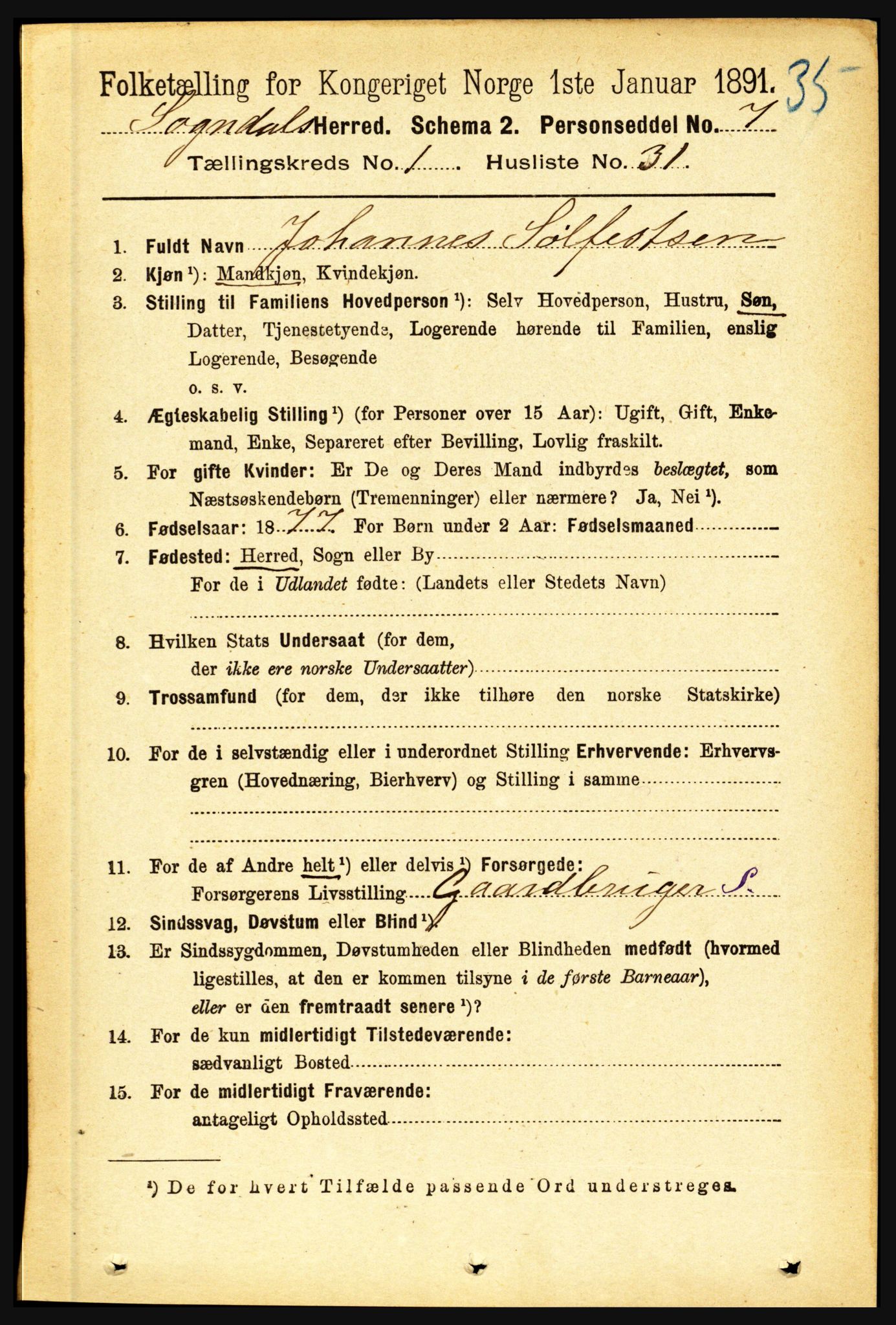 RA, 1891 census for 1420 Sogndal, 1891, p. 257