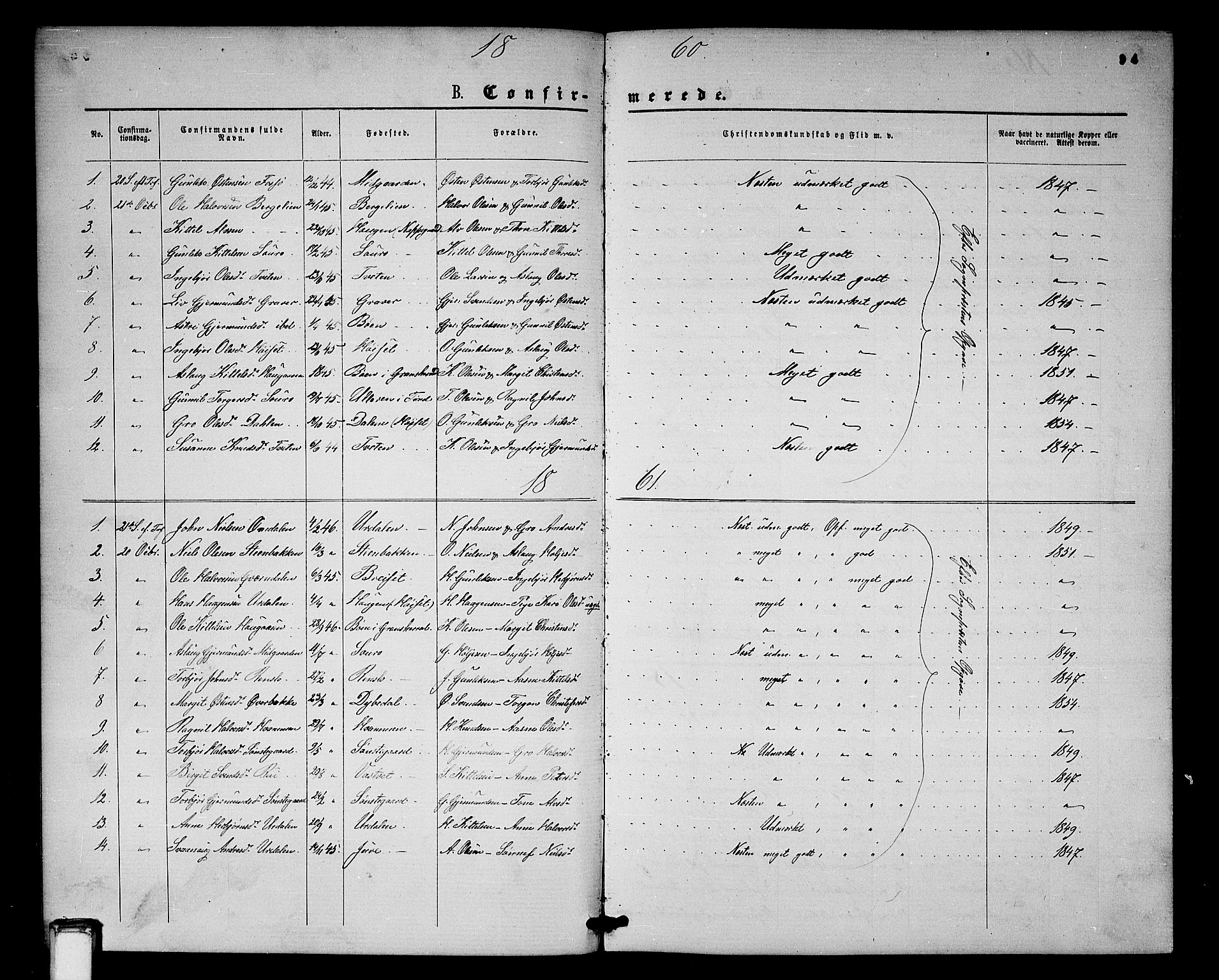 Gransherad kirkebøker, SAKO/A-267/G/Gb/L0002: Parish register (copy) no. II 2, 1860-1886, p. 94