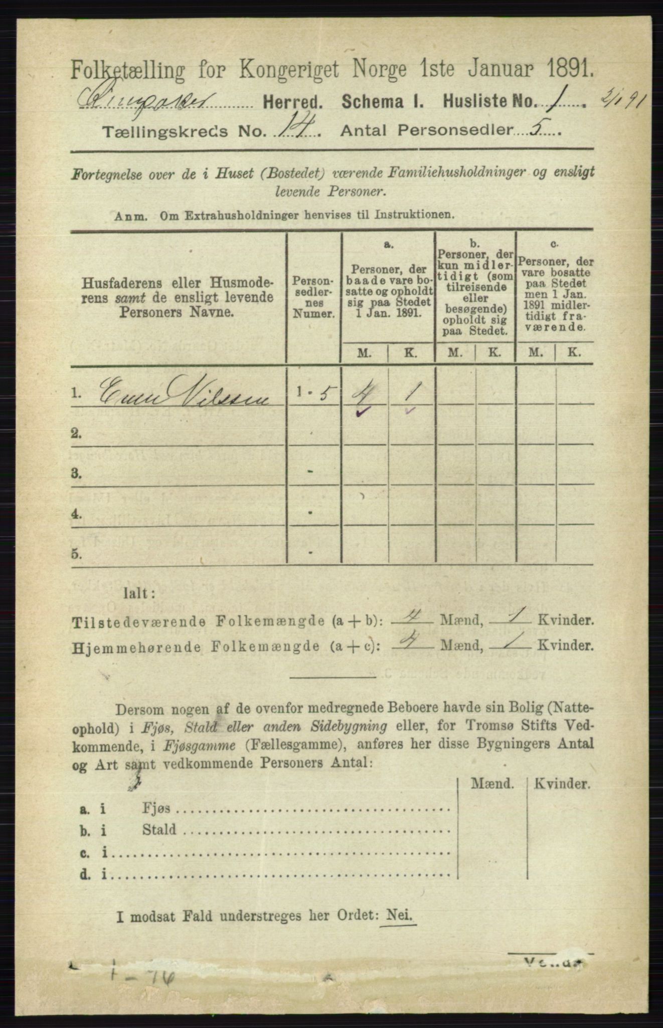 RA, 1891 census for 0412 Ringsaker, 1891, p. 7770