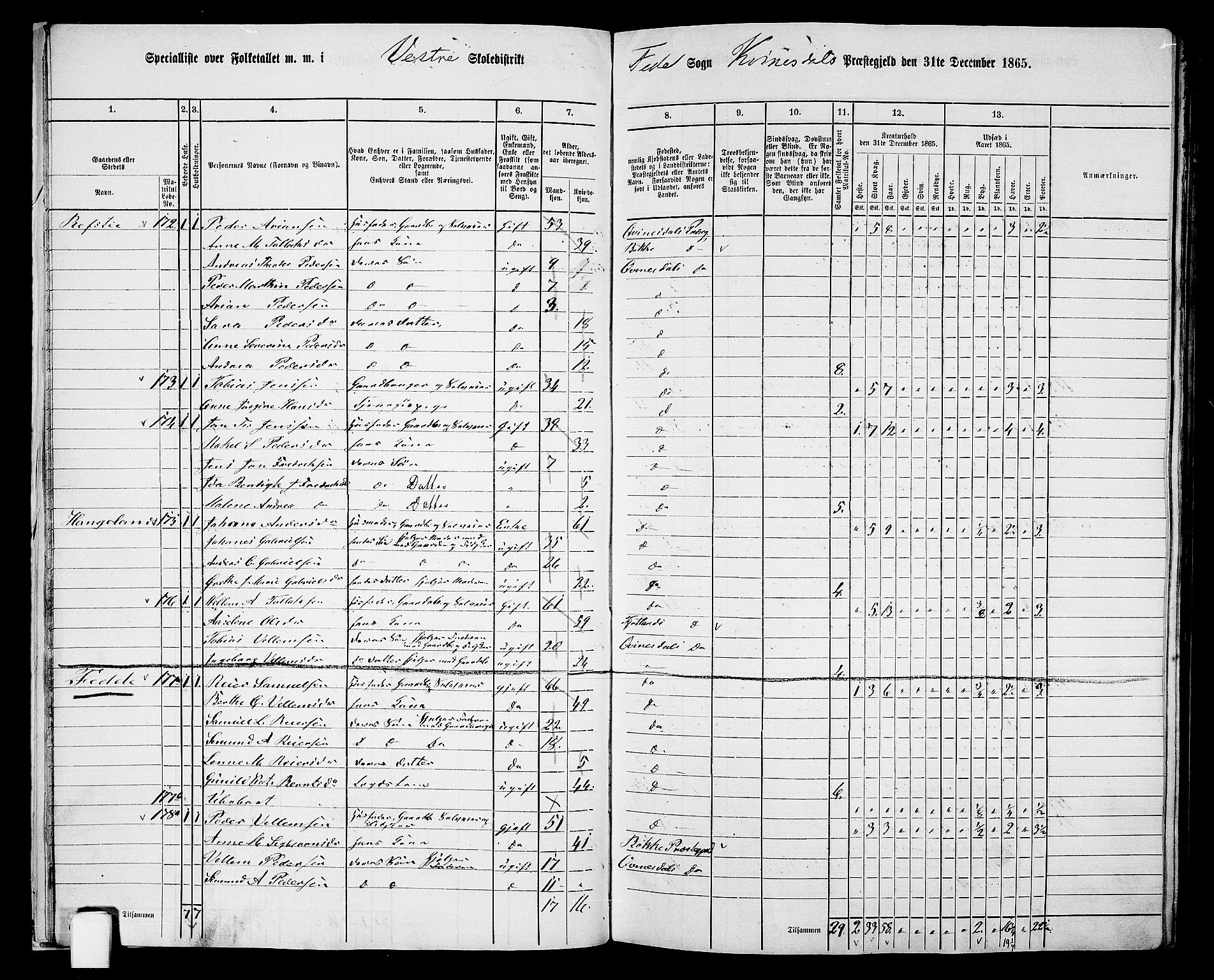 RA, 1865 census for Kvinesdal, 1865, p. 25