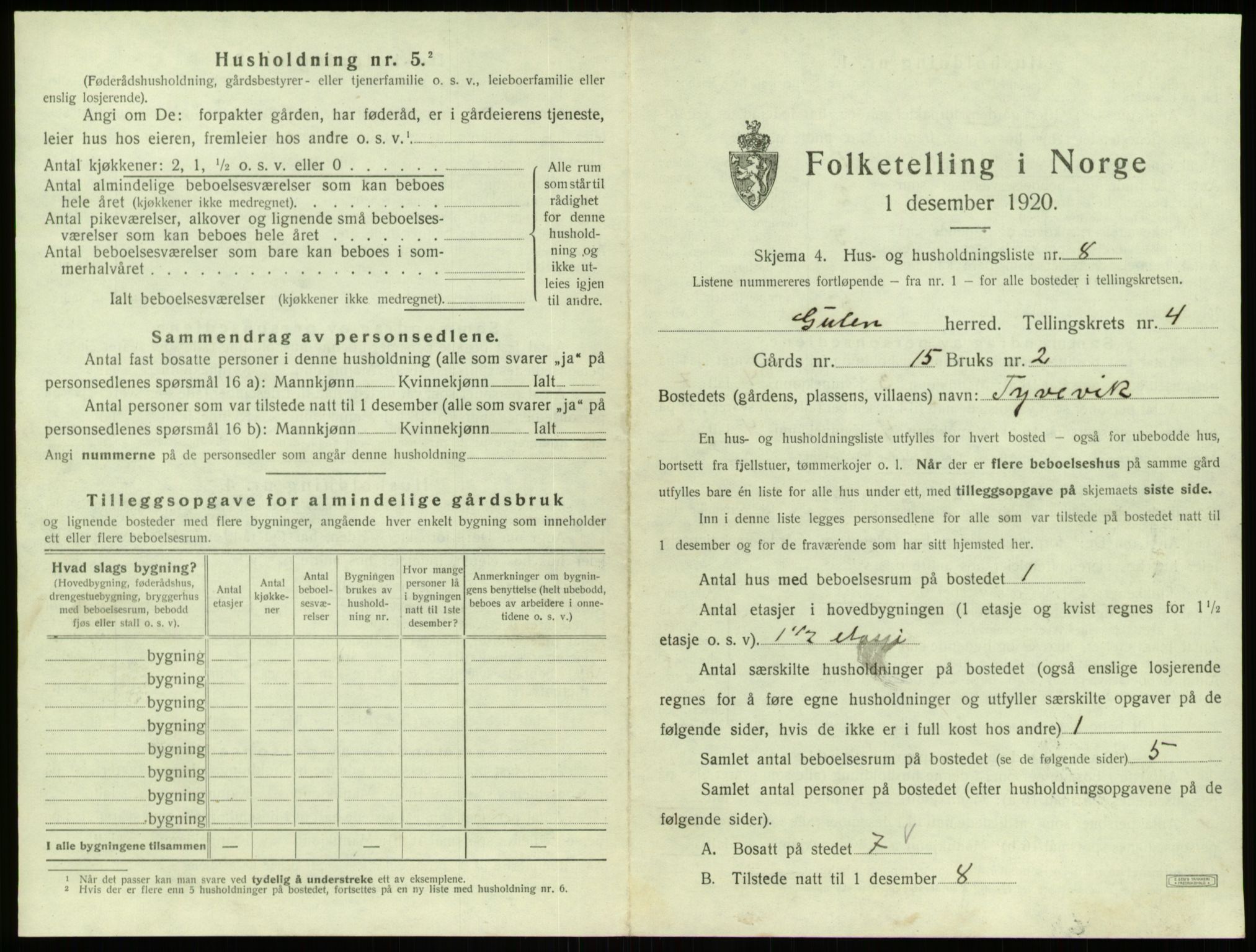 SAB, 1920 census for Gulen, 1920, p. 173