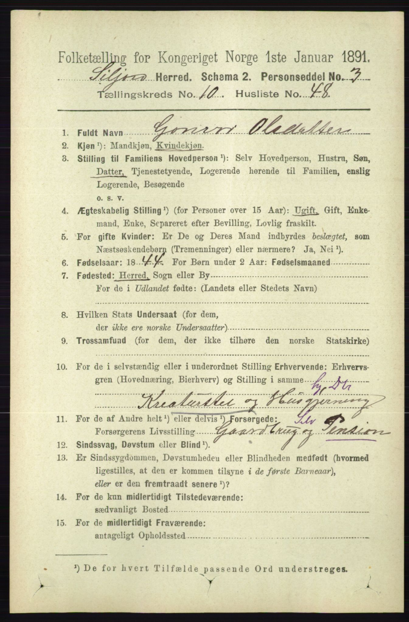 RA, 1891 census for 0828 Seljord, 1891, p. 3752