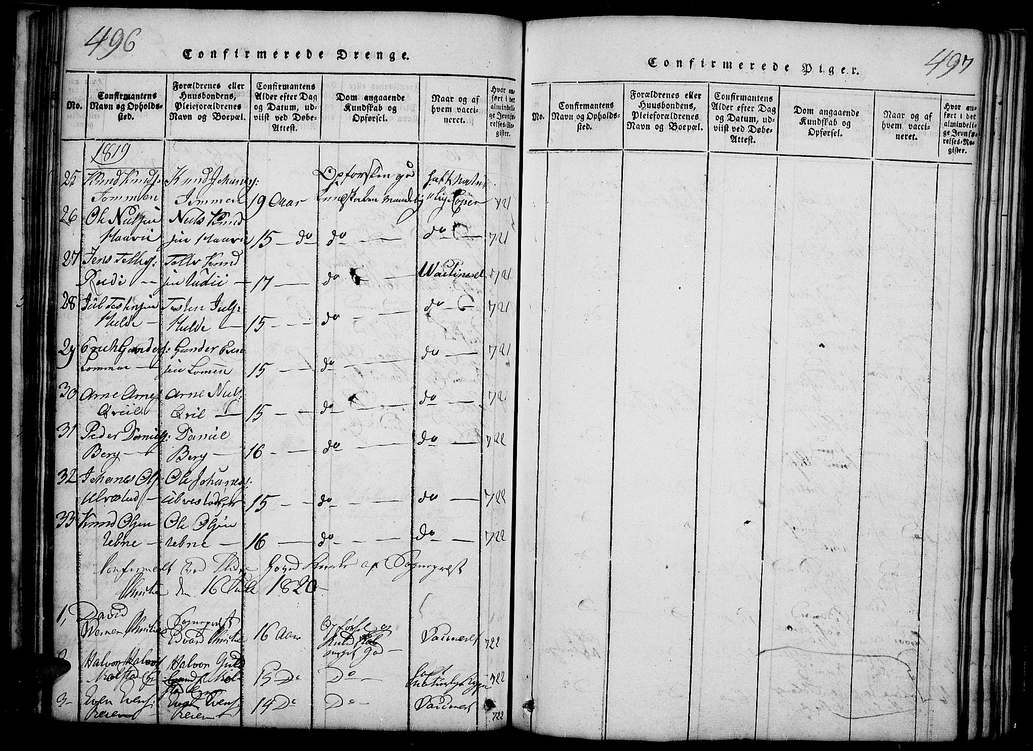 Slidre prestekontor, SAH/PREST-134/H/Ha/Haa/L0002: Parish register (official) no. 2, 1814-1830, p. 496-497