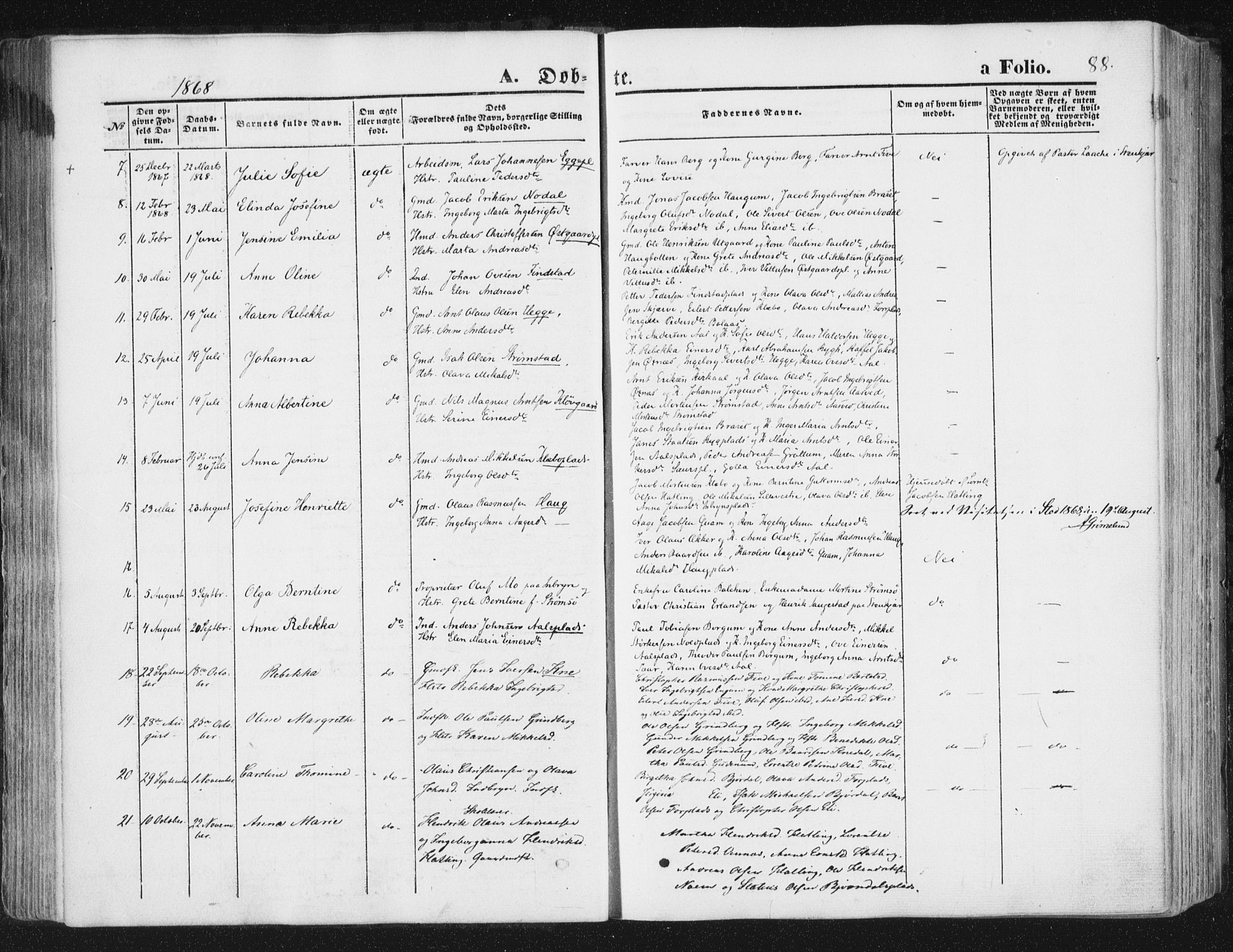 Ministerialprotokoller, klokkerbøker og fødselsregistre - Nord-Trøndelag, AV/SAT-A-1458/746/L0447: Parish register (official) no. 746A06, 1860-1877, p. 88