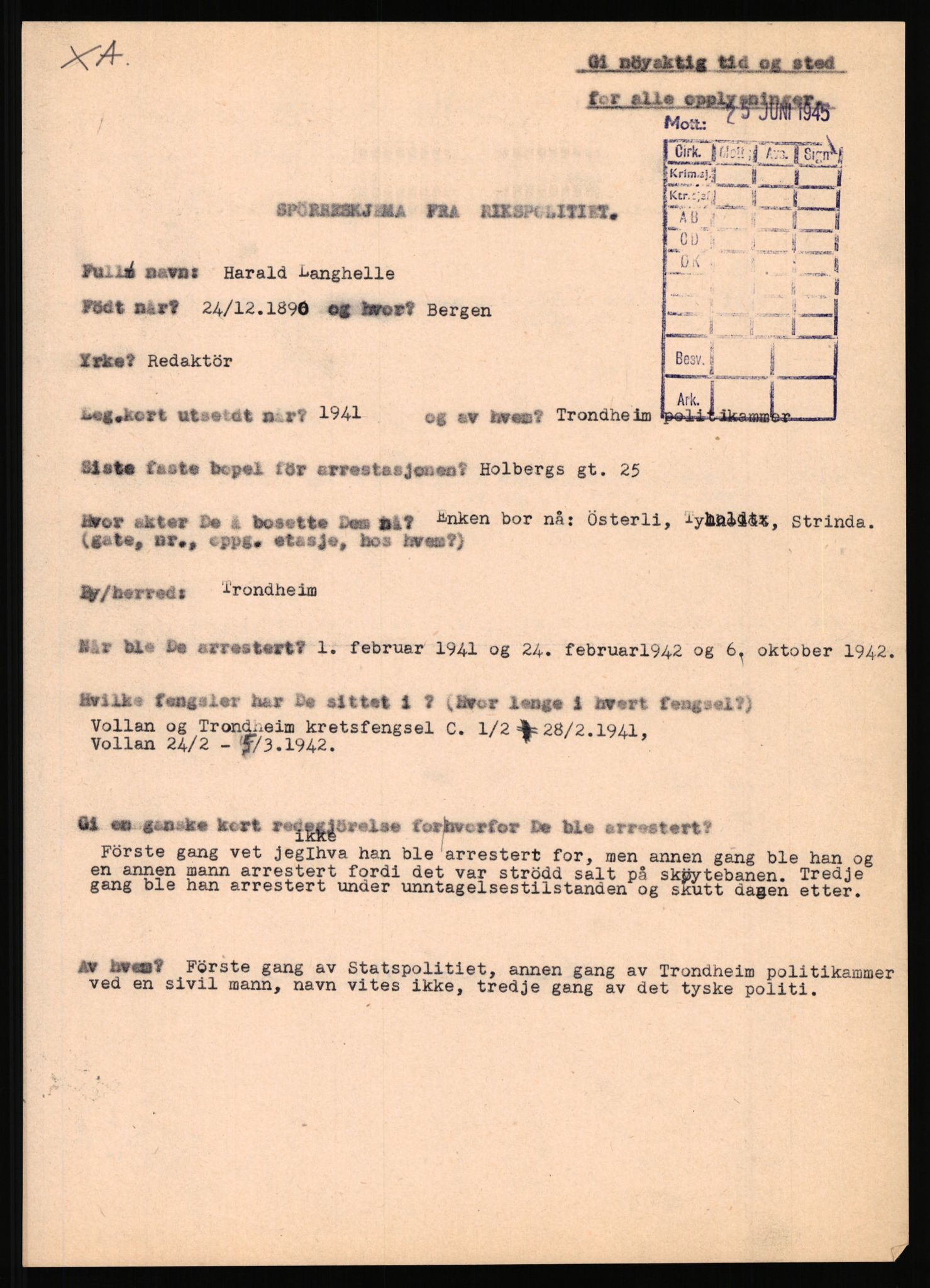 Rikspolitisjefen, AV/RA-S-1560/L/L0010: Kristianslund, Charles Ragnvald - Losvik, Einar, 1940-1945, p. 380