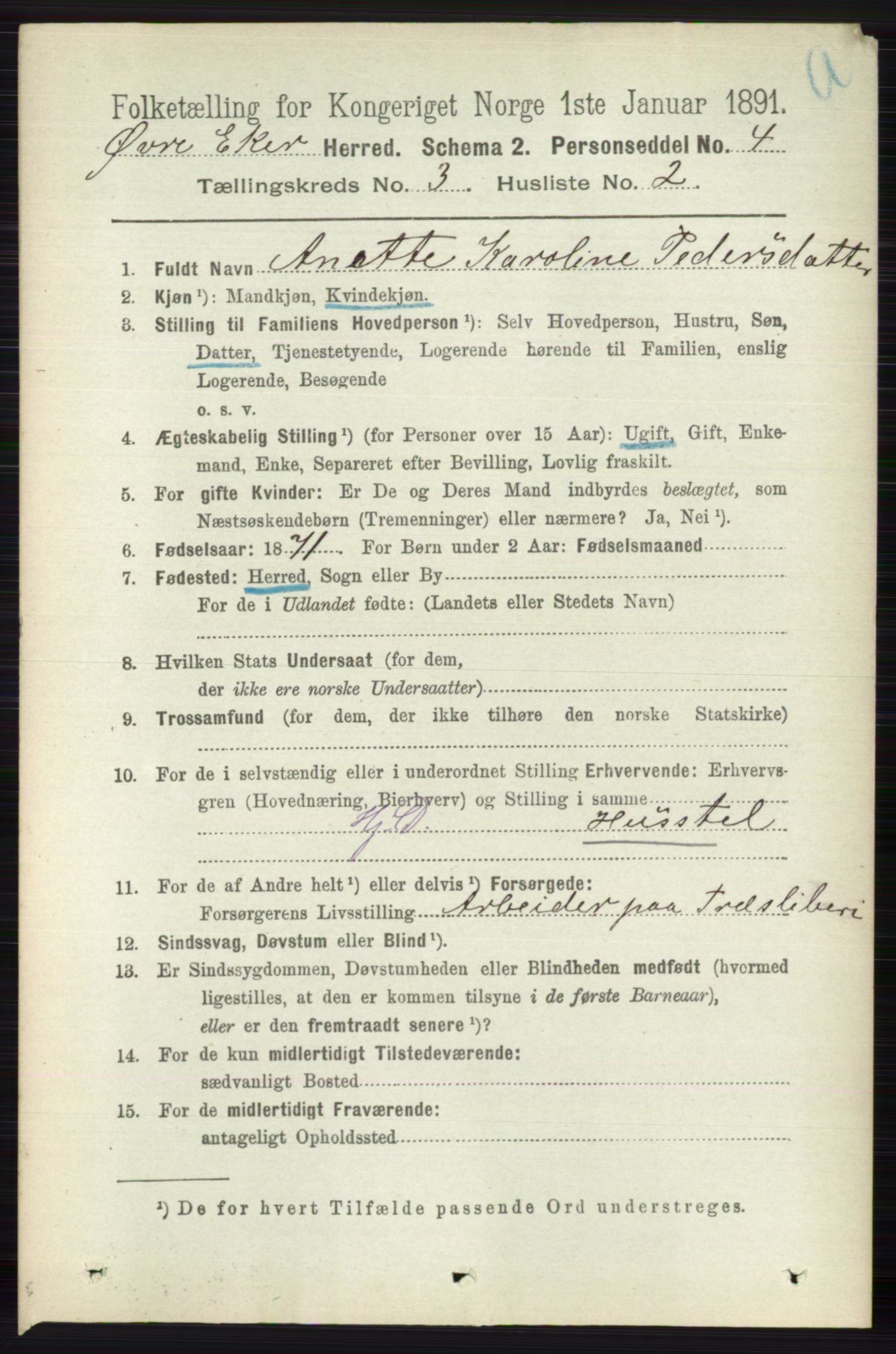 RA, 1891 census for 0624 Øvre Eiker, 1891, p. 997