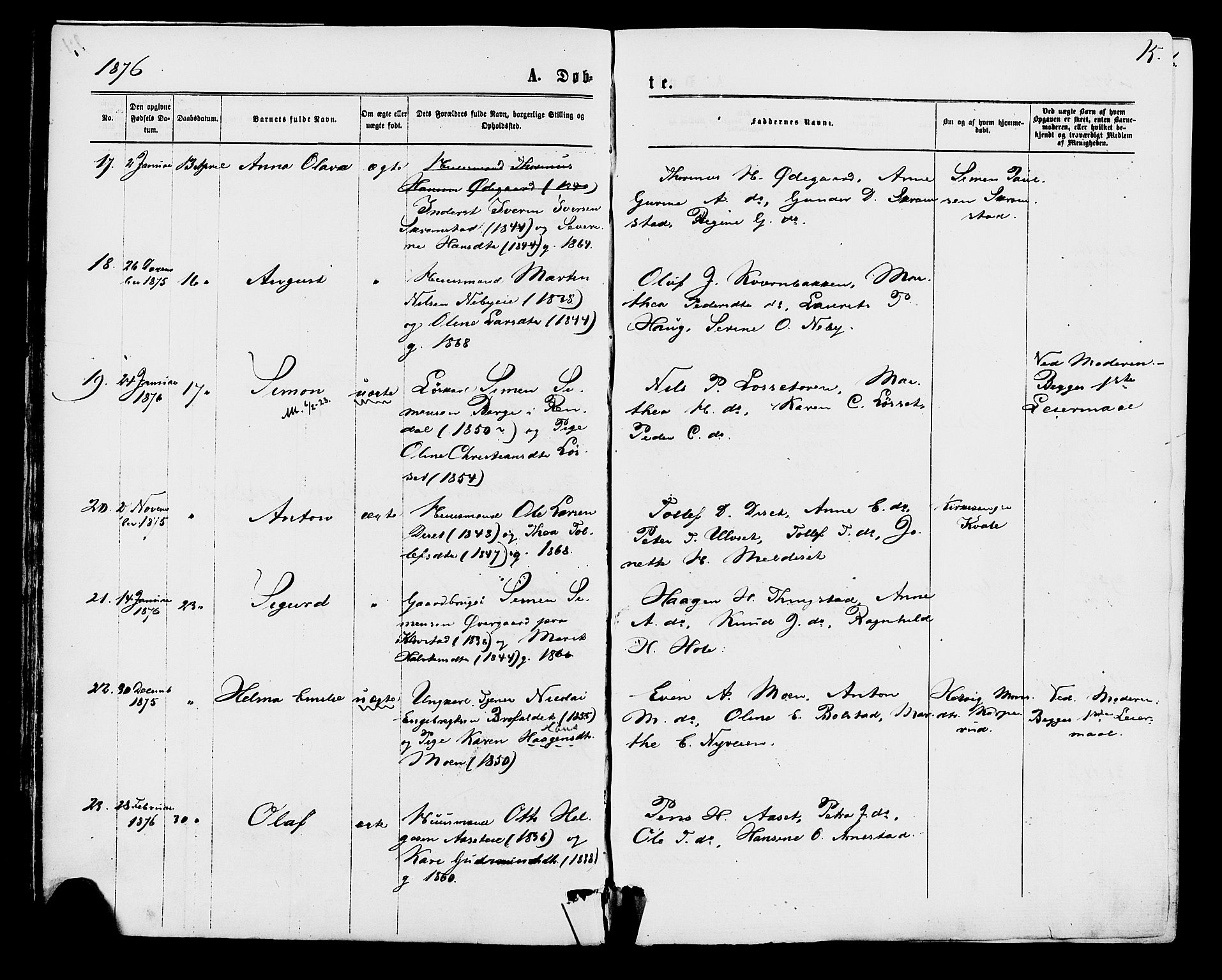 Åmot prestekontor, Hedmark, AV/SAH-PREST-056/H/Ha/Haa/L0009: Parish register (official) no. 9, 1875-1883, p. 15