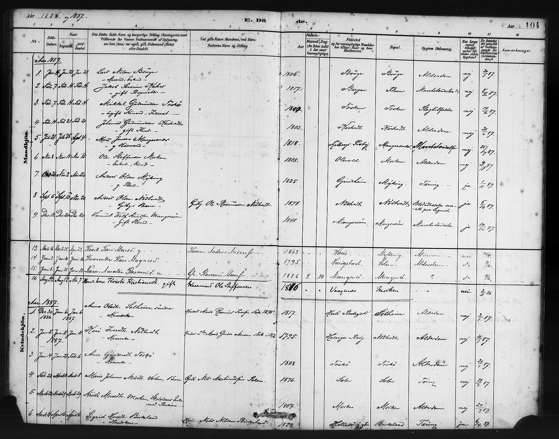 Manger sokneprestembete, SAB/A-76801/H/Haa: Parish register (official) no. B 1, 1881-1892, p. 104